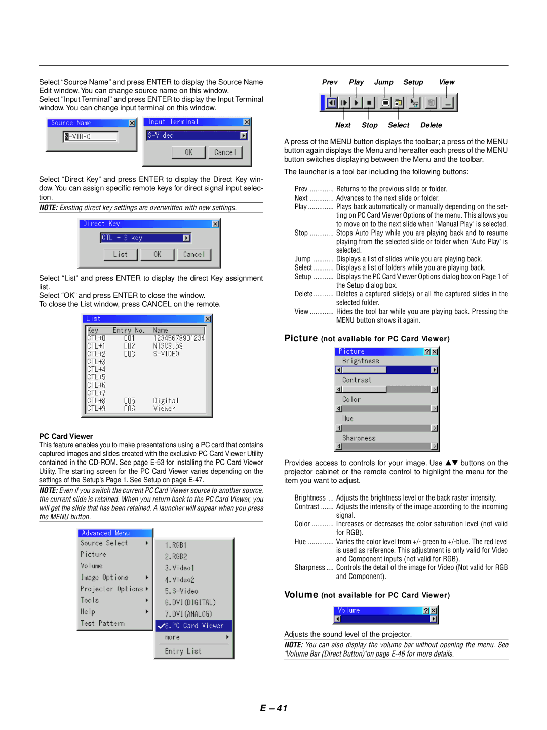 NEC GT1150 user manual Prev Play Jump Setup View Next Stop Select Delete, Picture not available for PC Card Viewer 