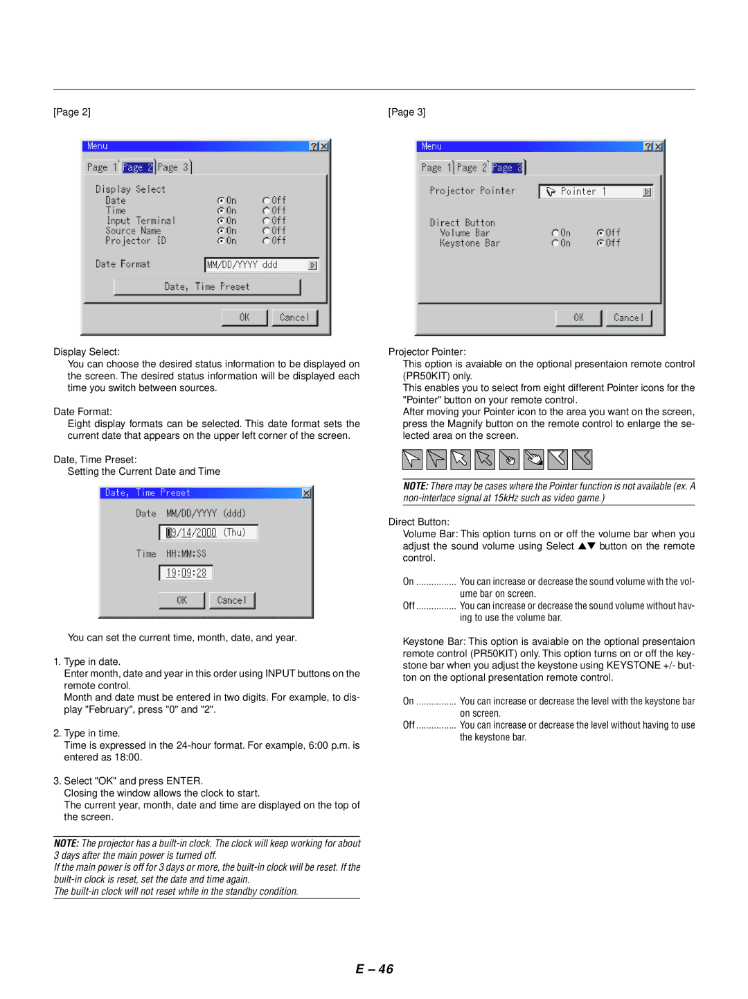 NEC GT1150 user manual Ume bar on screen, Ing to use the volume bar, On screen, Keystone bar 