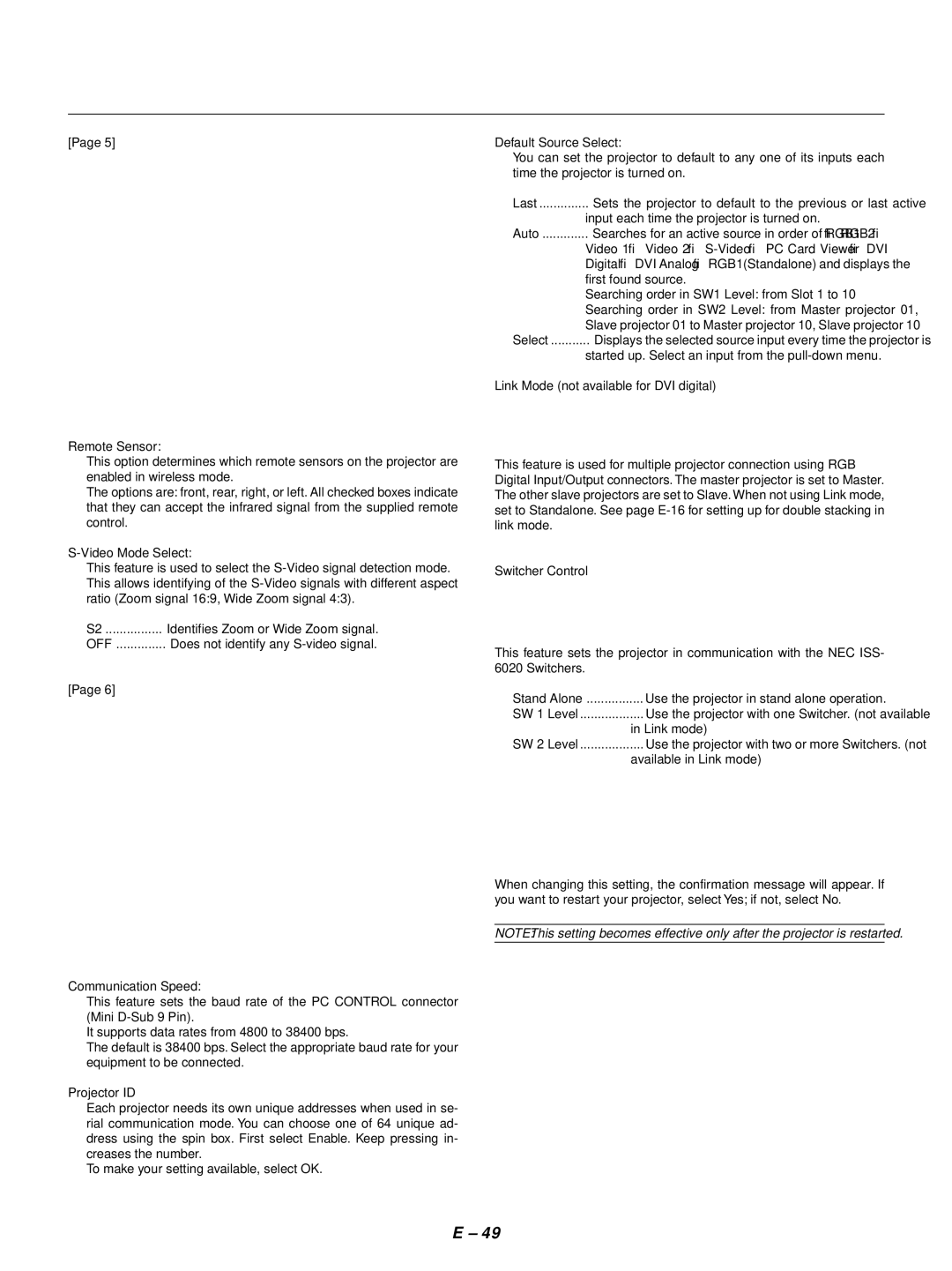 NEC GT1150 user manual Link Mode not available for DVI digital, Switcher Control 