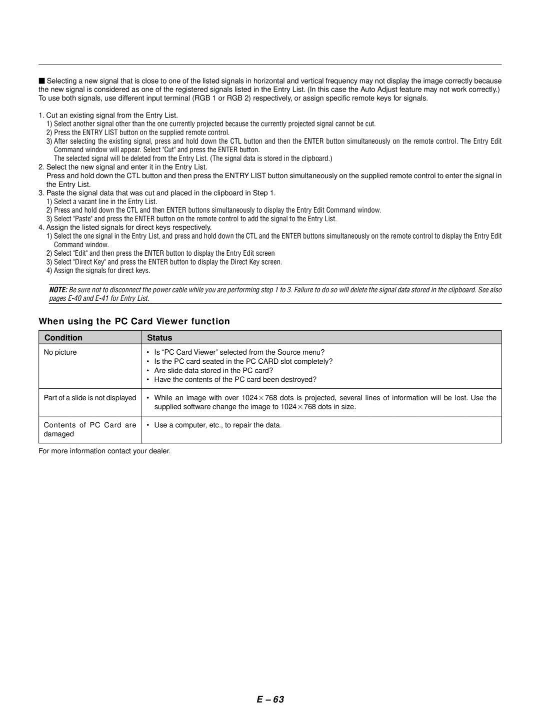 NEC GT1150 user manual When using the PC Card Viewer function, Supplied software change the image to 1024 768 dots in size 