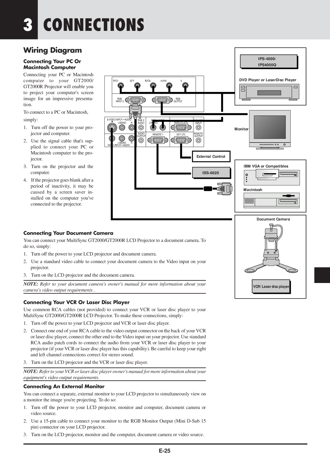 NEC GT2000, GT2000R user manual Connections, Wiring Diagram 