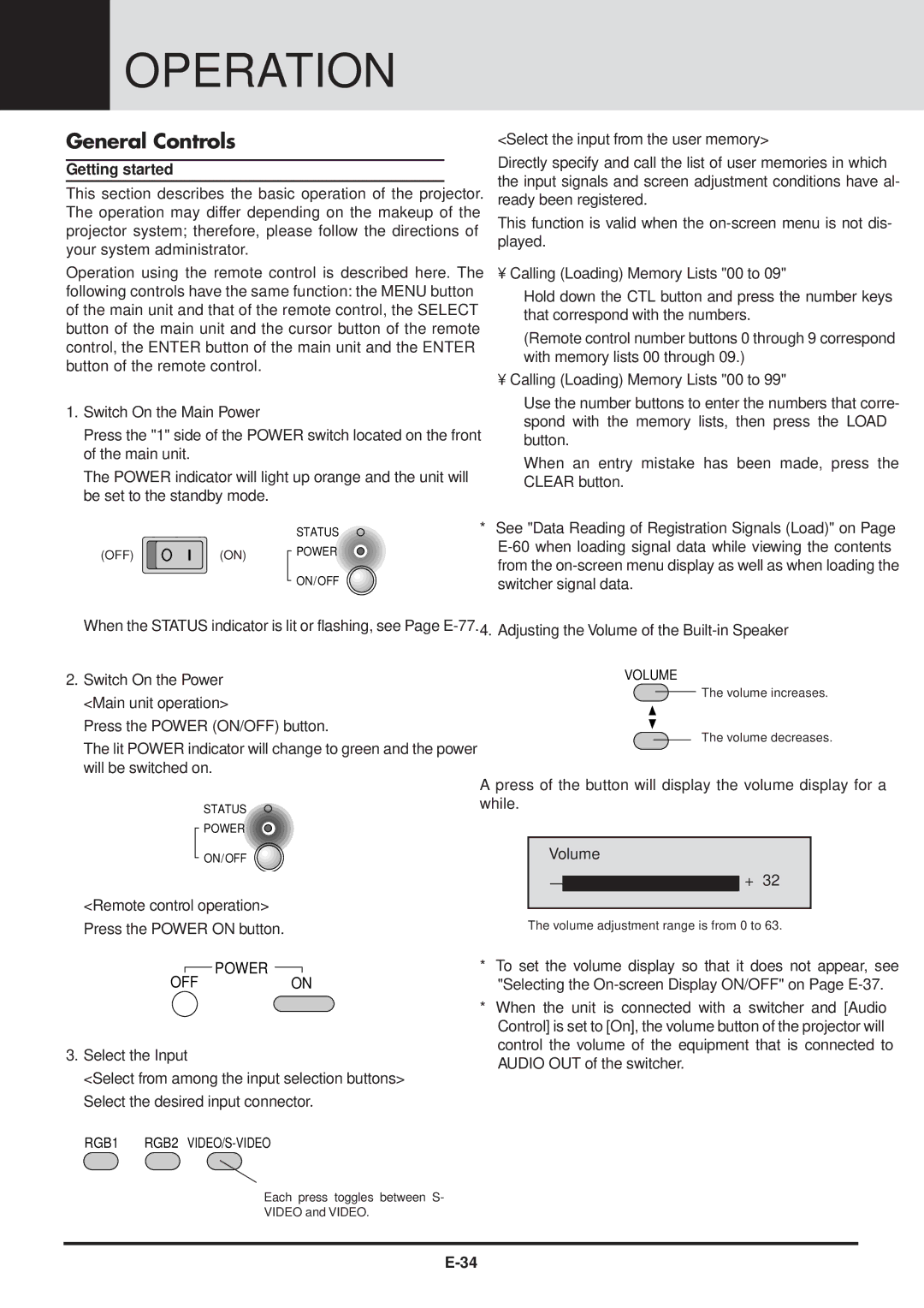 NEC GT2000, GT2000R user manual Operation, General Controls, Getting started 