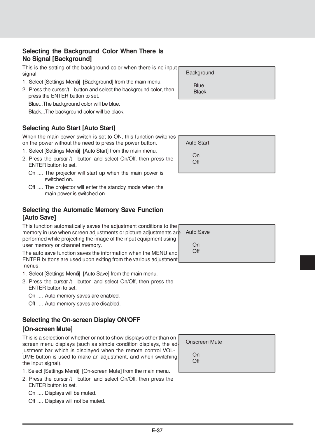 NEC GT2000, GT2000R user manual Selecting Auto Start Auto Start, Selecting the Automatic Memory Save Function Auto Save 