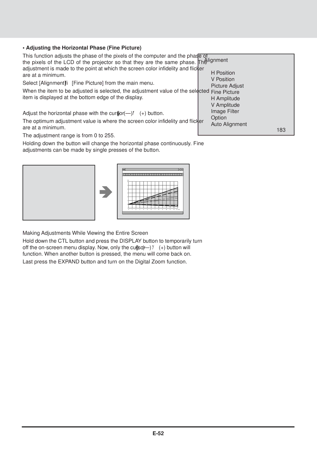 NEC GT2000, GT2000R user manual Adjusting the Horizontal Phase Fine Picture 