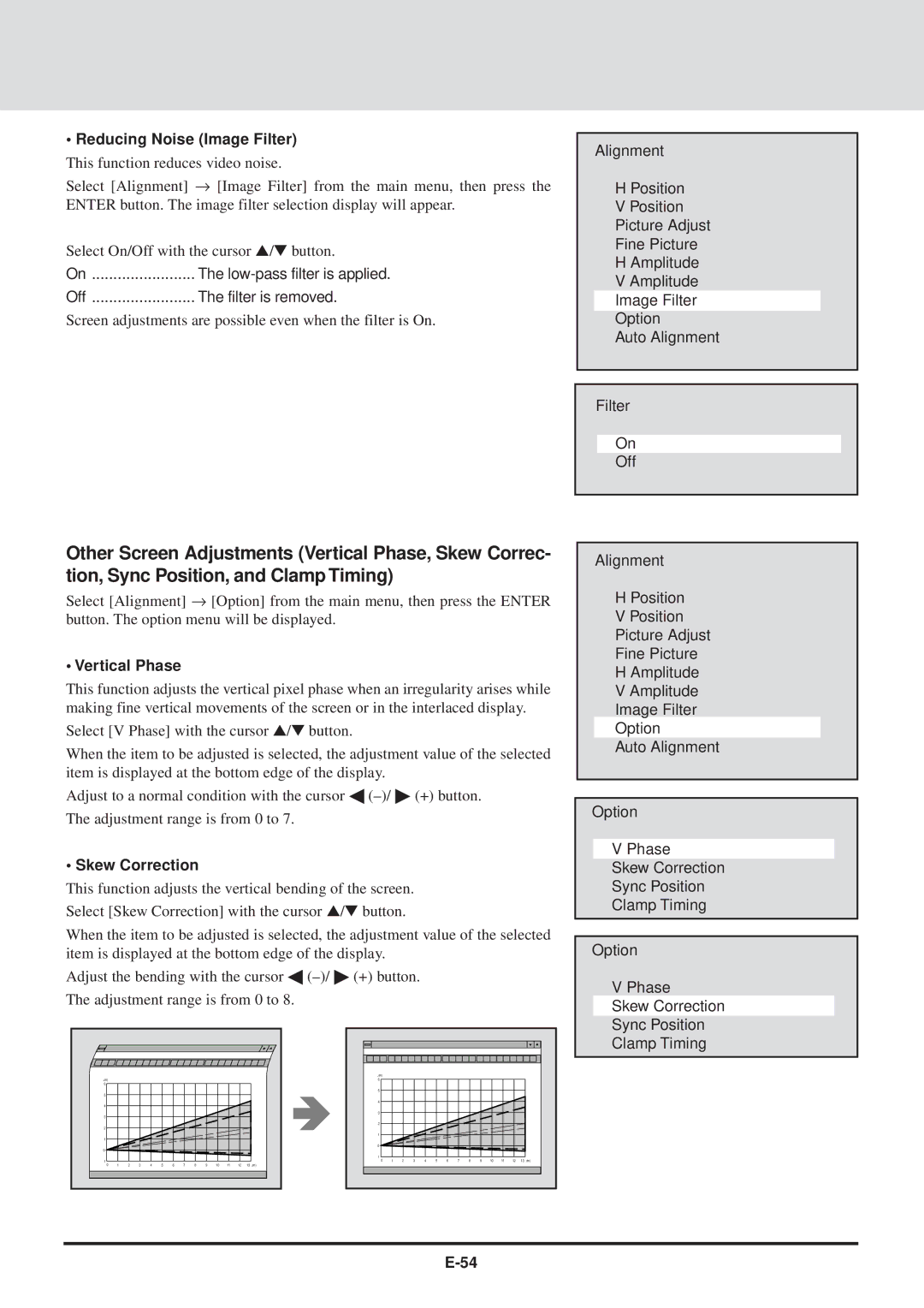 NEC GT2000, GT2000R user manual Reducing Noise Image Filter, Vertical Phase, Skew Correction 