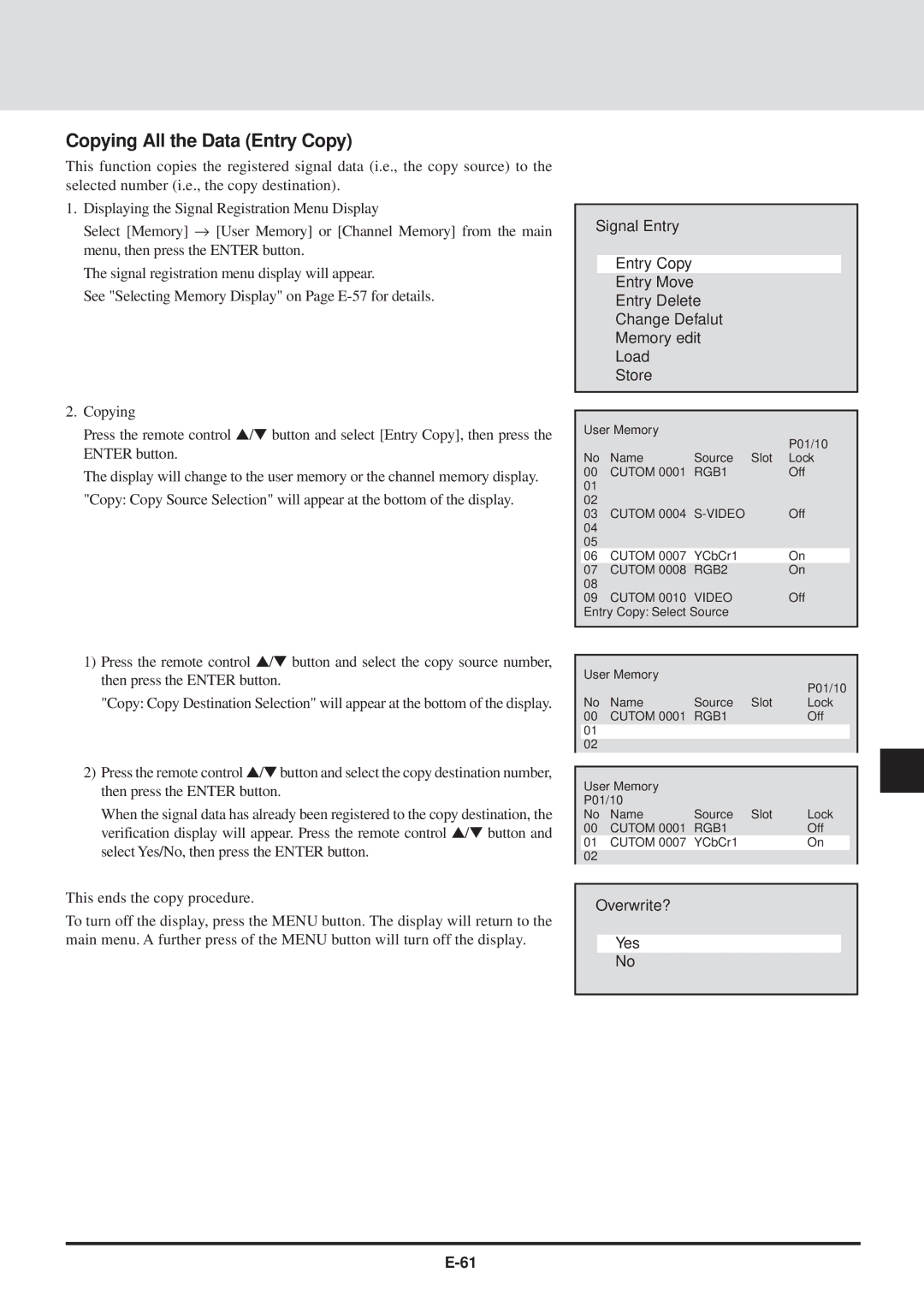 NEC GT2000, GT2000R user manual Copying All the Data Entry Copy 