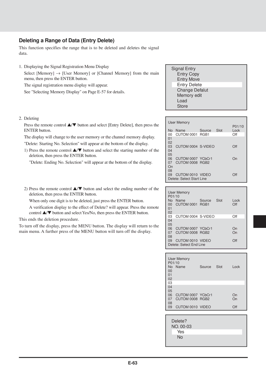 NEC GT2000, GT2000R user manual Deleting a Range of Data Entry Delete 