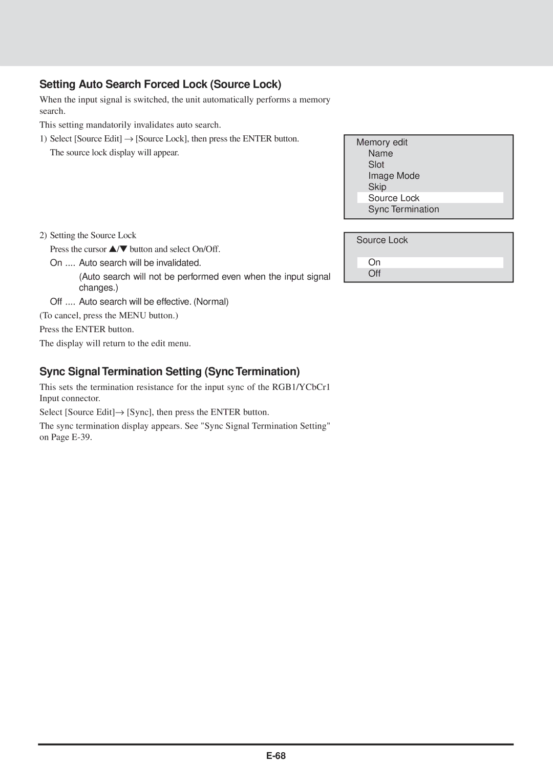 NEC GT2000, GT2000R user manual Setting Auto Search Forced Lock Source Lock, Off Auto search will be effective. Normal 