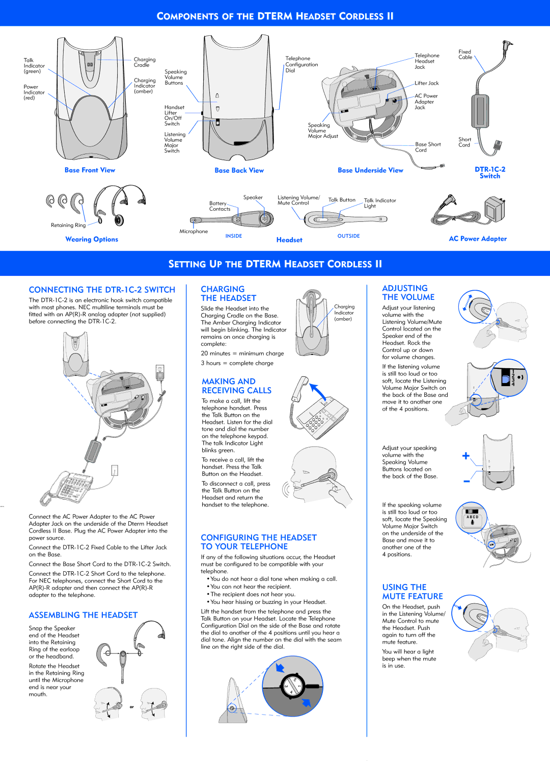 NEC quick start Components of the Dterm Headset Cordless, Setting UP the Dterm Headset Cordless 