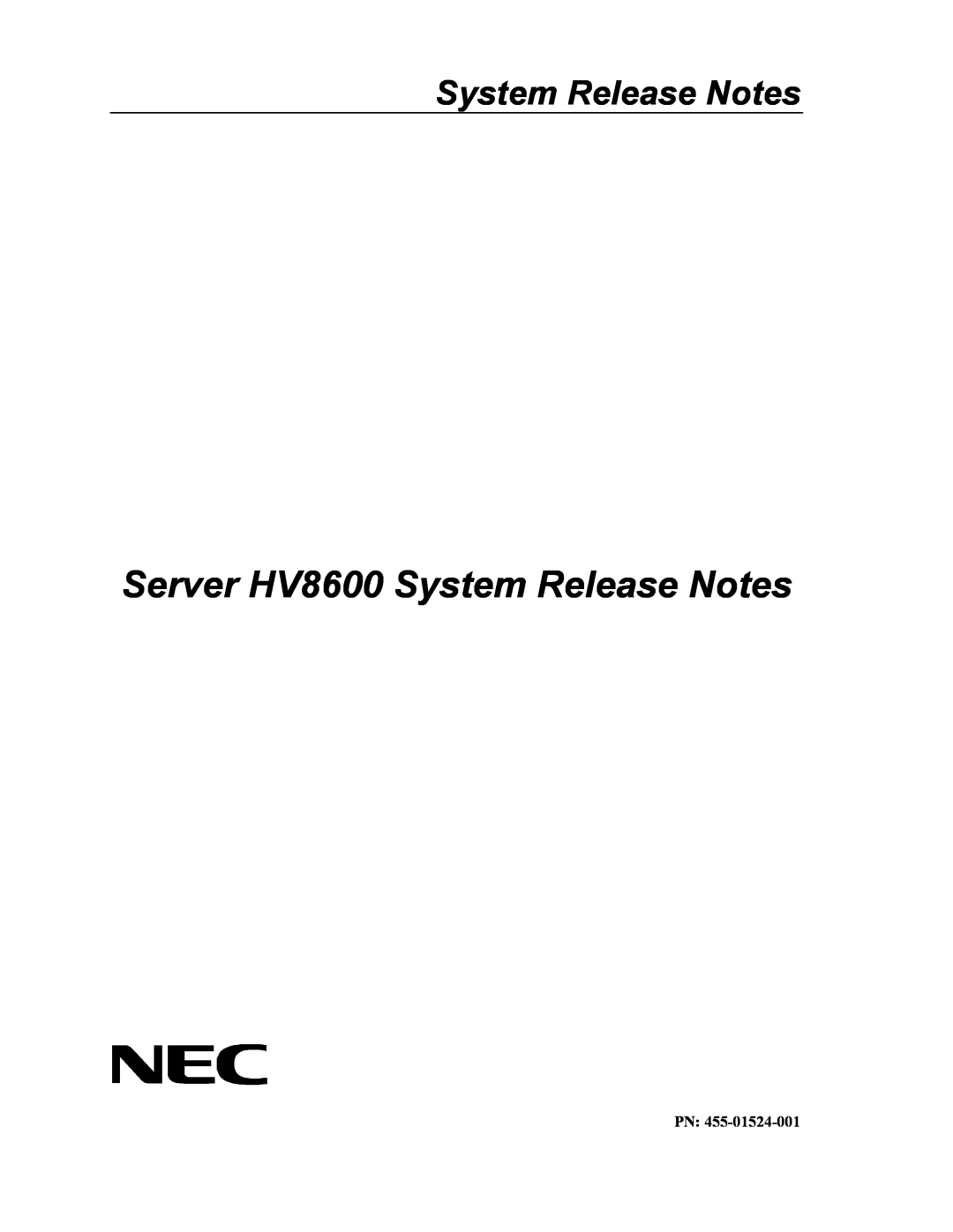 NEC manual Server HV8600 System Release Notes 