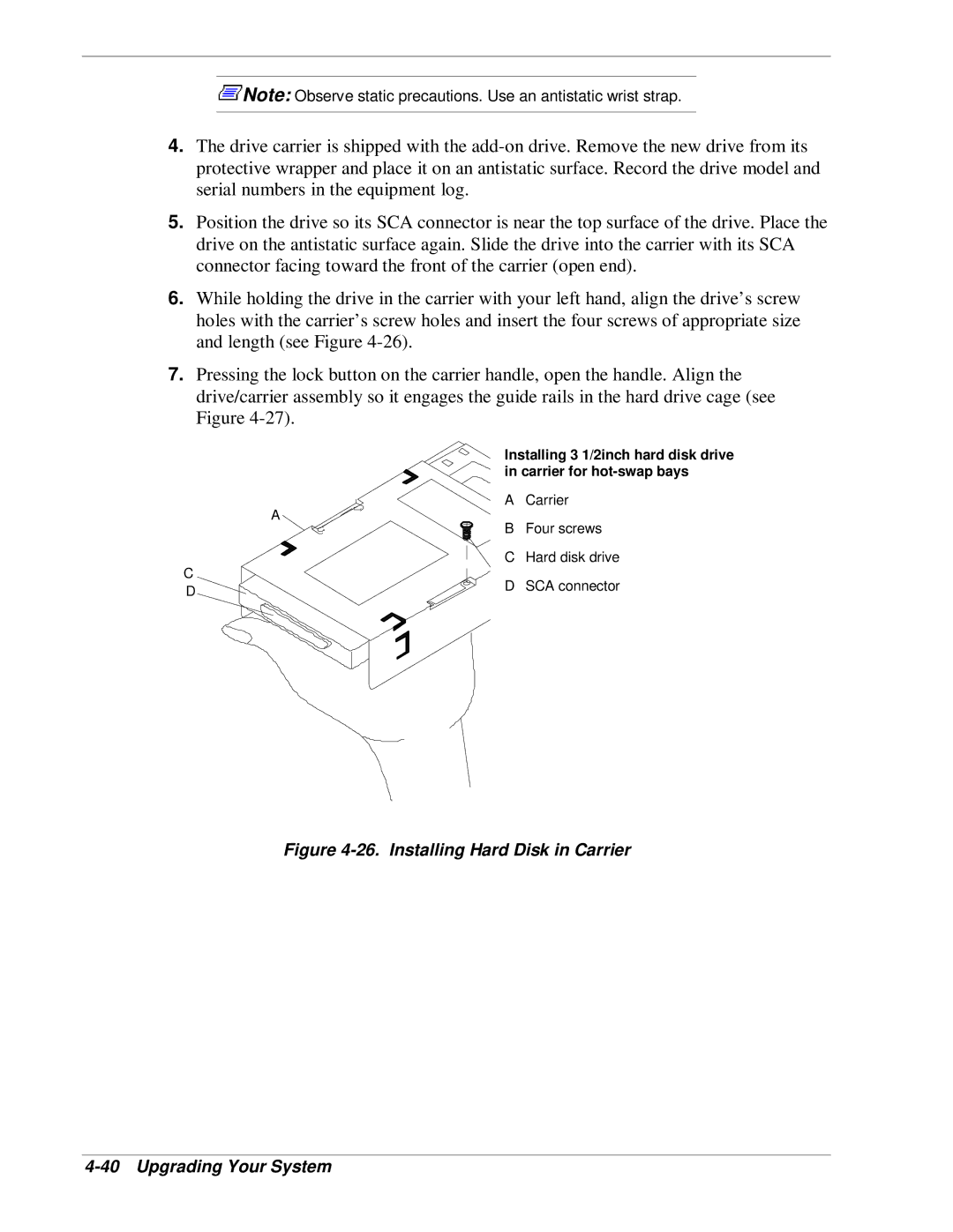 NEC HX4500 manual Installing Hard Disk in Carrier Upgrading Your System 