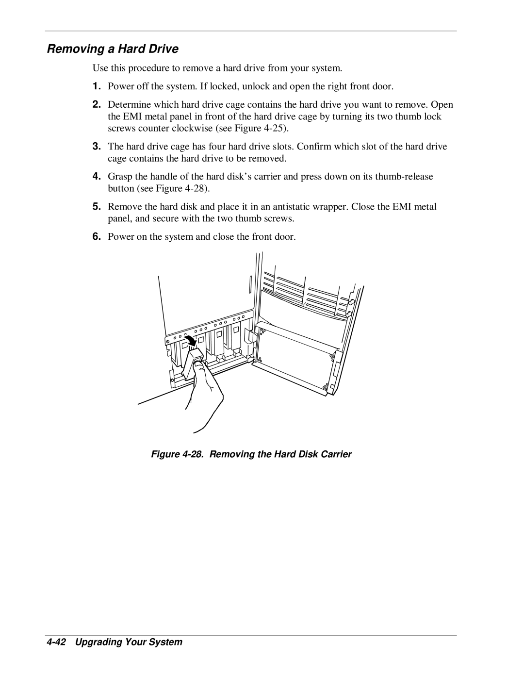 NEC HX4500 manual Removing a Hard Drive, Removing the Hard Disk Carrier Upgrading Your System 