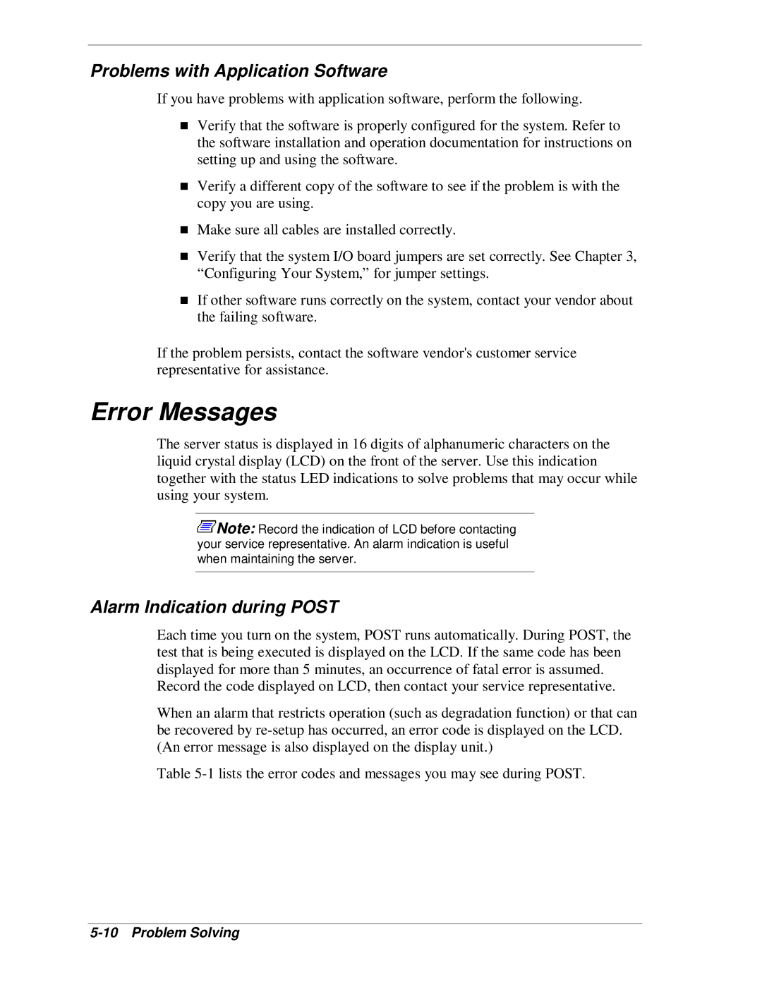 NEC HX4500 manual Error Messages, Problems with Application Software, Alarm Indication during Post 