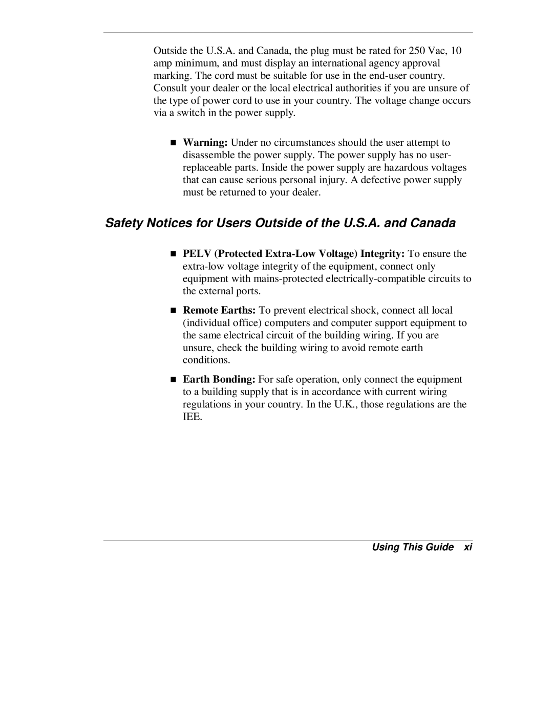 NEC HX4500 manual Safety Notices for Users Outside of the U.S.A. and Canada 