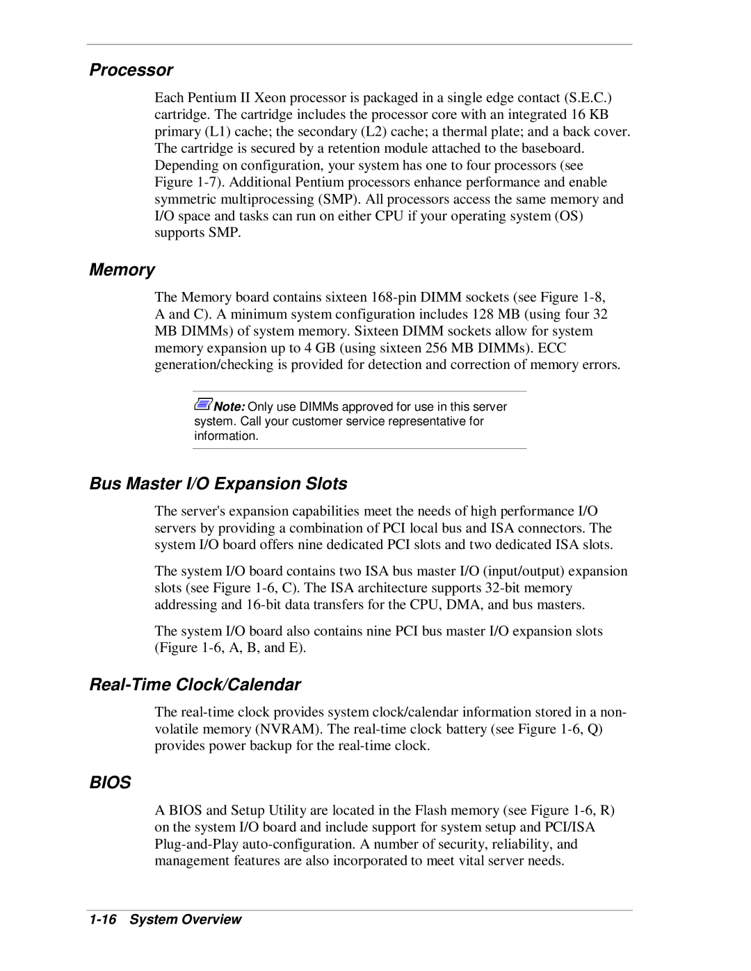 NEC HX4500 manual Processor, Memory, Bus Master I/O Expansion Slots, Real-Time Clock/Calendar 