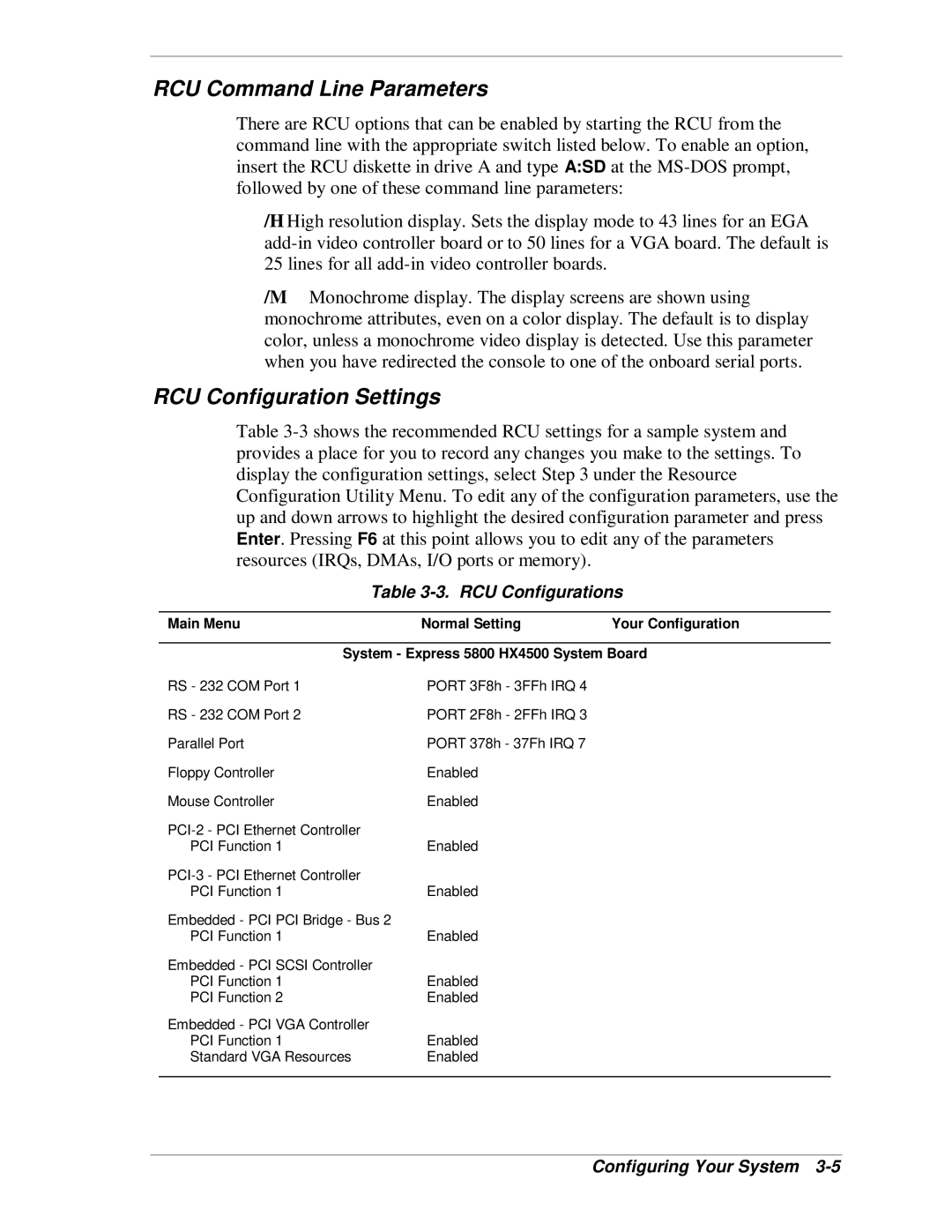 NEC HX4500 manual RCU Command Line Parameters, RCU Configuration Settings, RCU Configurations 