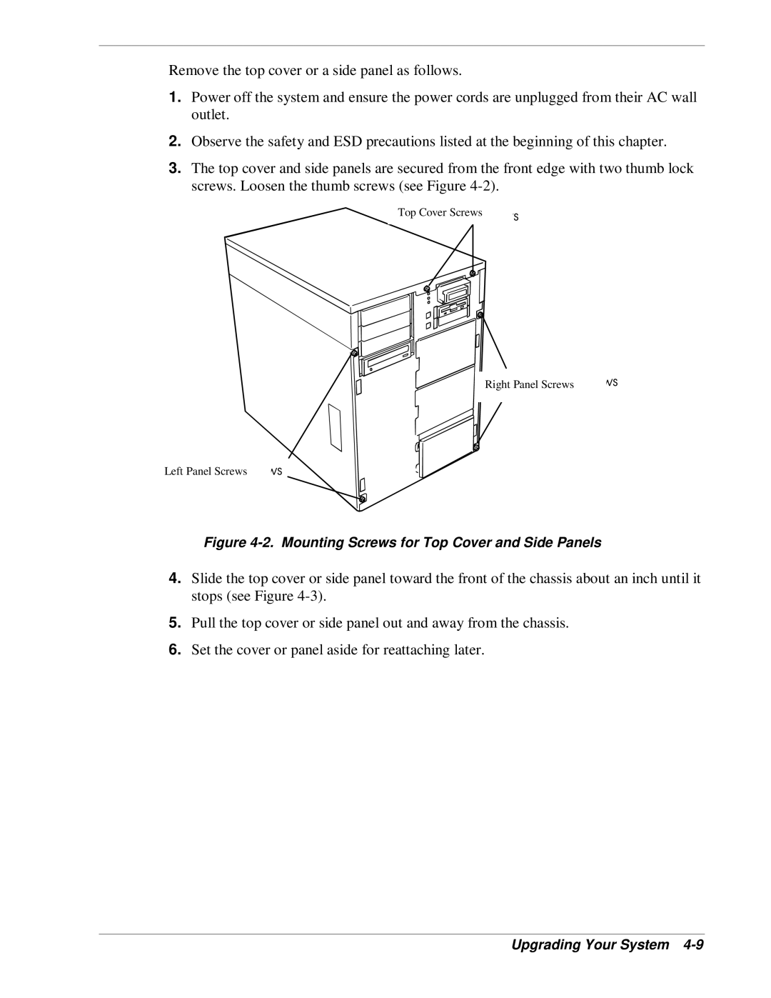 NEC HX4500 manual Mounting Screws for Top Cover and Side Panels 