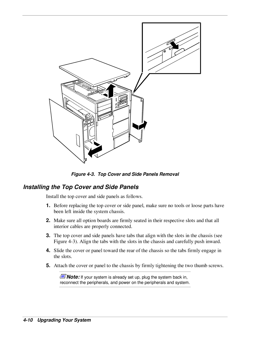 NEC HX4500 manual Installing the Top Cover and Side Panels, Top Cover and Side Panels Removal 