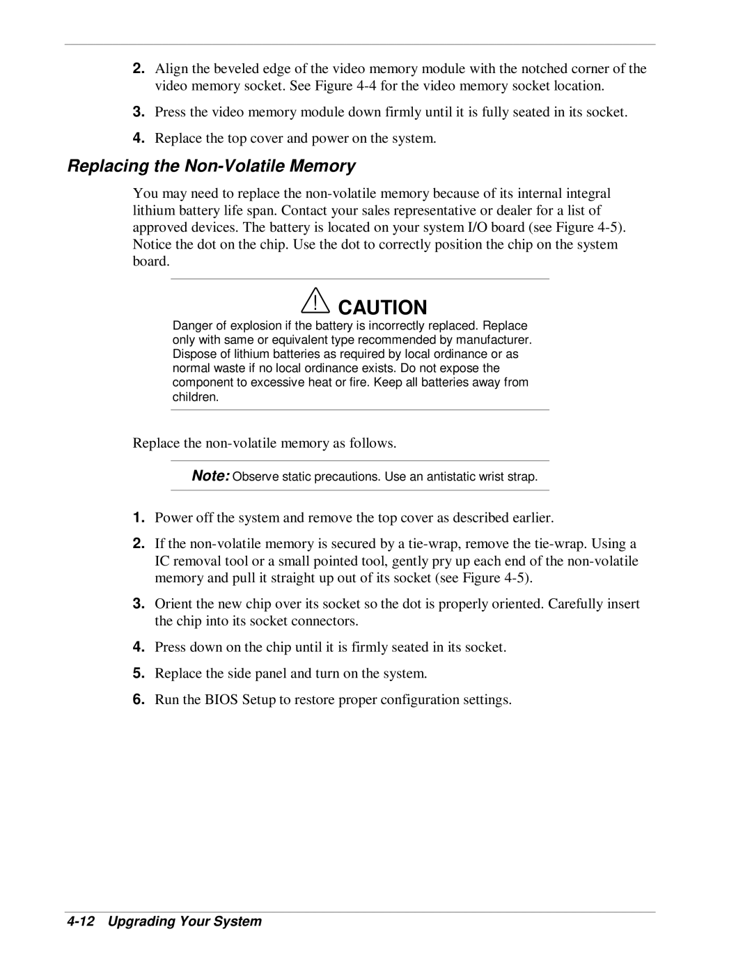 NEC HX4500 manual Replacing the Non-Volatile Memory 