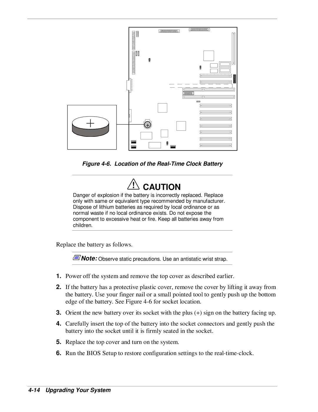 NEC HX4500 manual Location of the Real-Time Clock Battery 