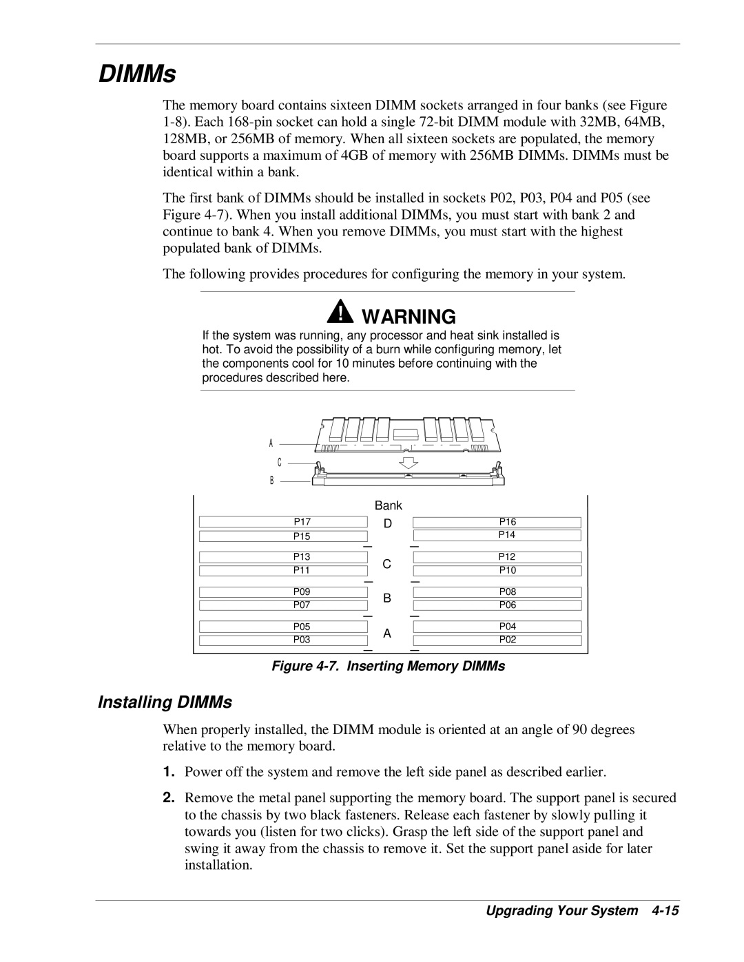 NEC HX4500 manual Installing DIMMs 