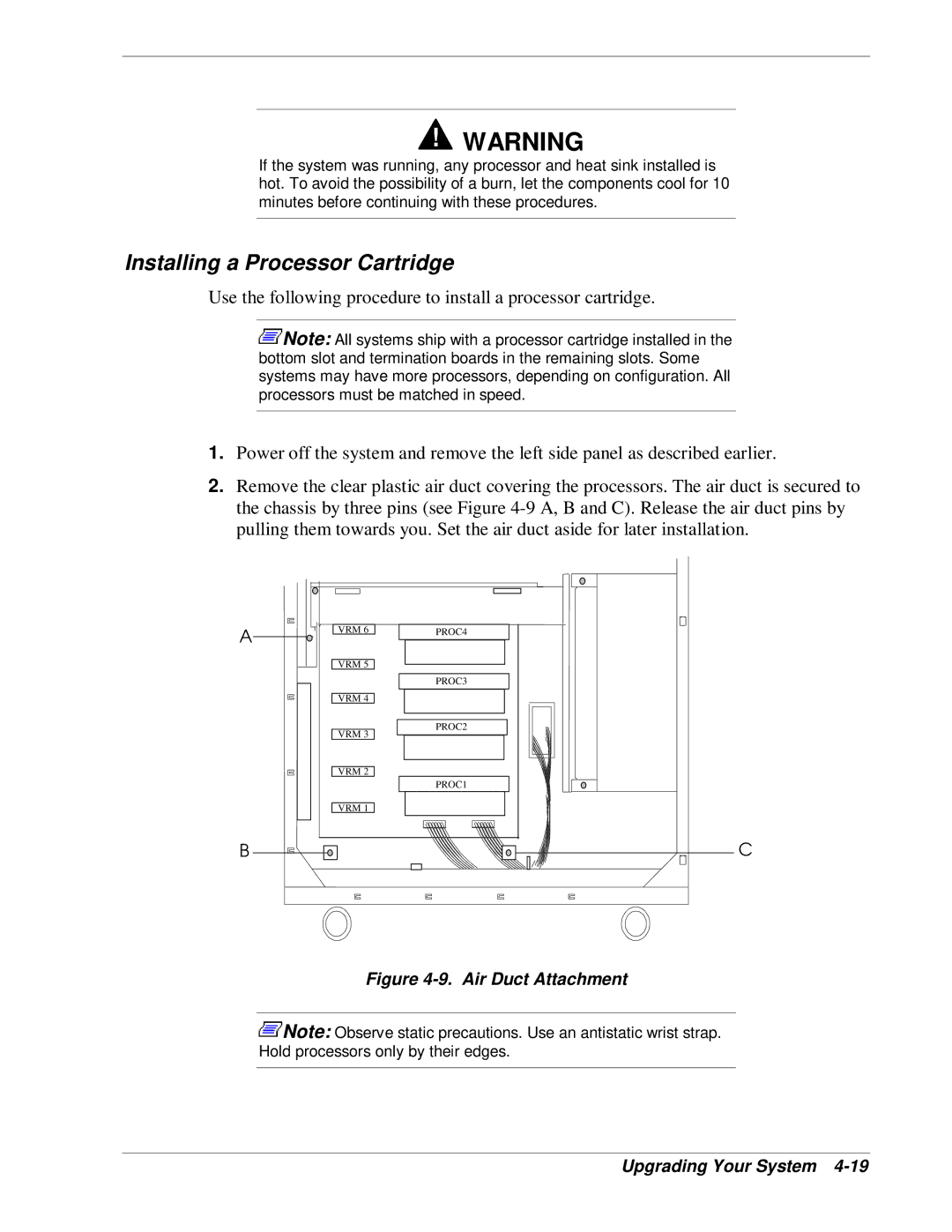 NEC HX4500 manual Installing a Processor Cartridge, Air Duct Attachment 