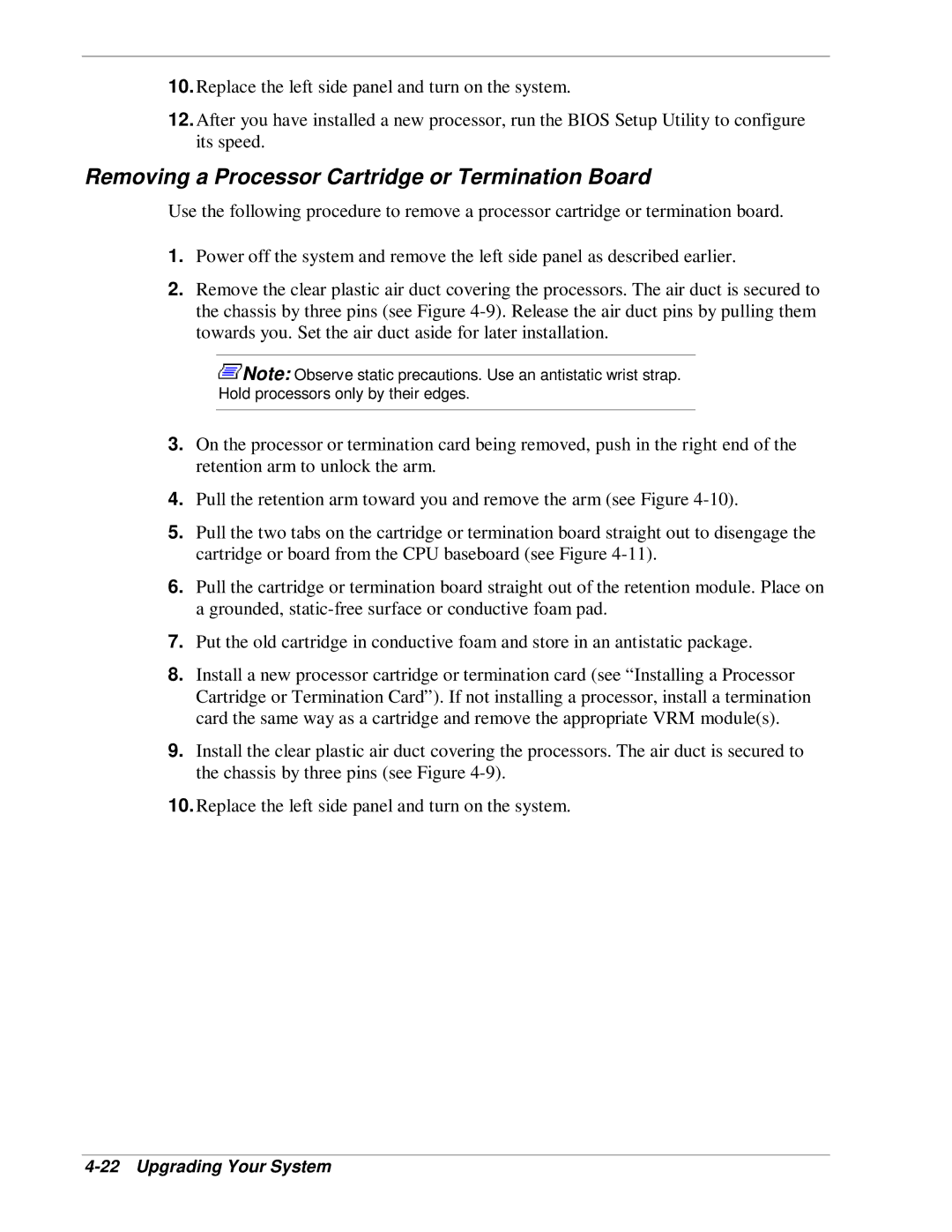 NEC HX4500 manual Removing a Processor Cartridge or Termination Board 