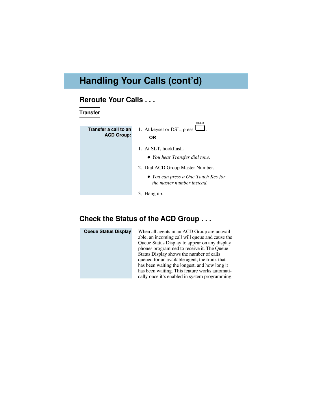 NEC i-Series manual Reroute Your Calls, Check the Status of the ACD Group, Transfer 