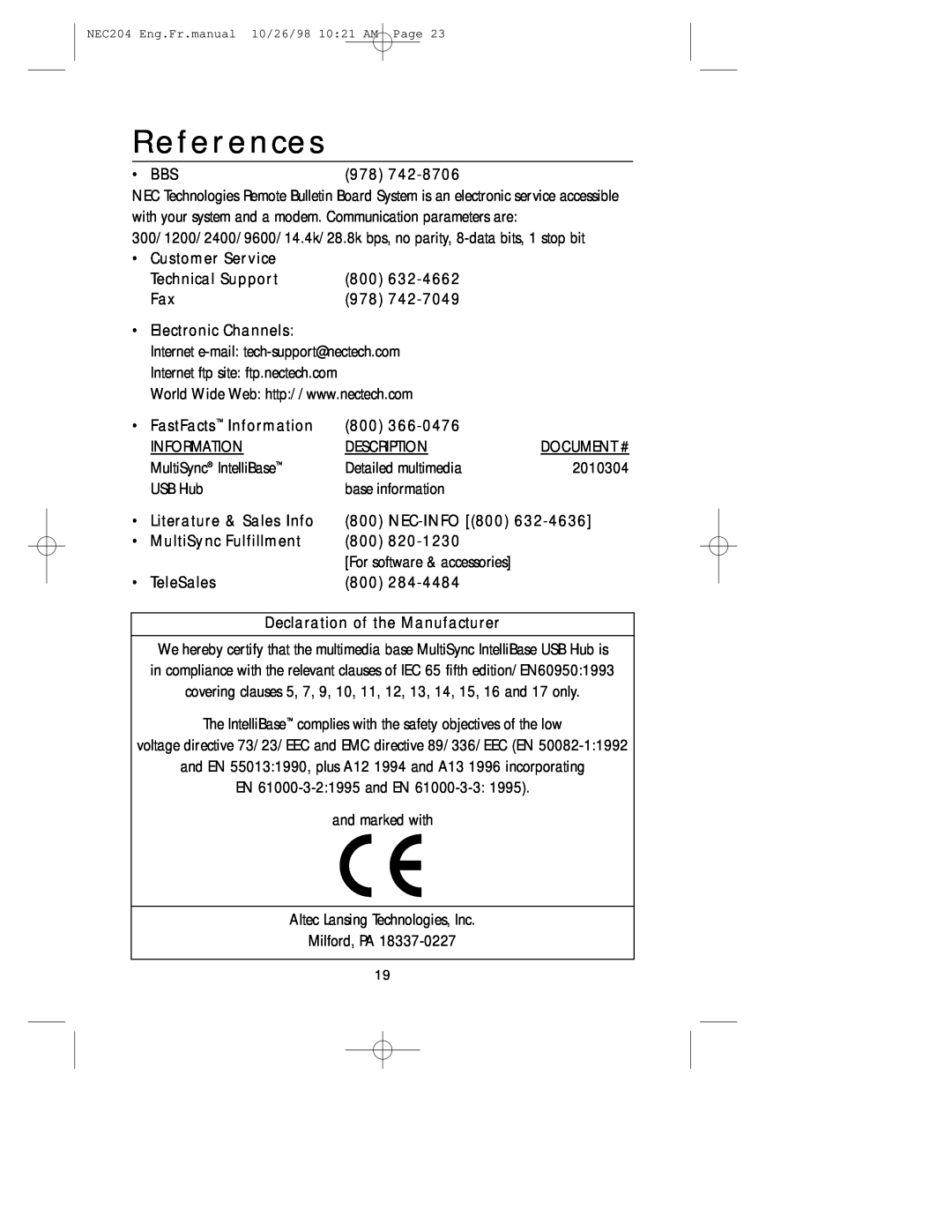NEC A3844, IB-USB user manual References 