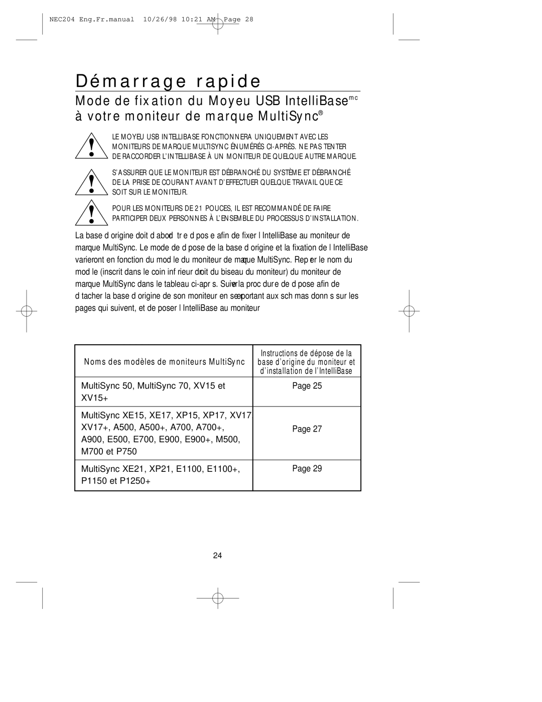 NEC IB-USB, A3844 user manual Démarrage rapide 