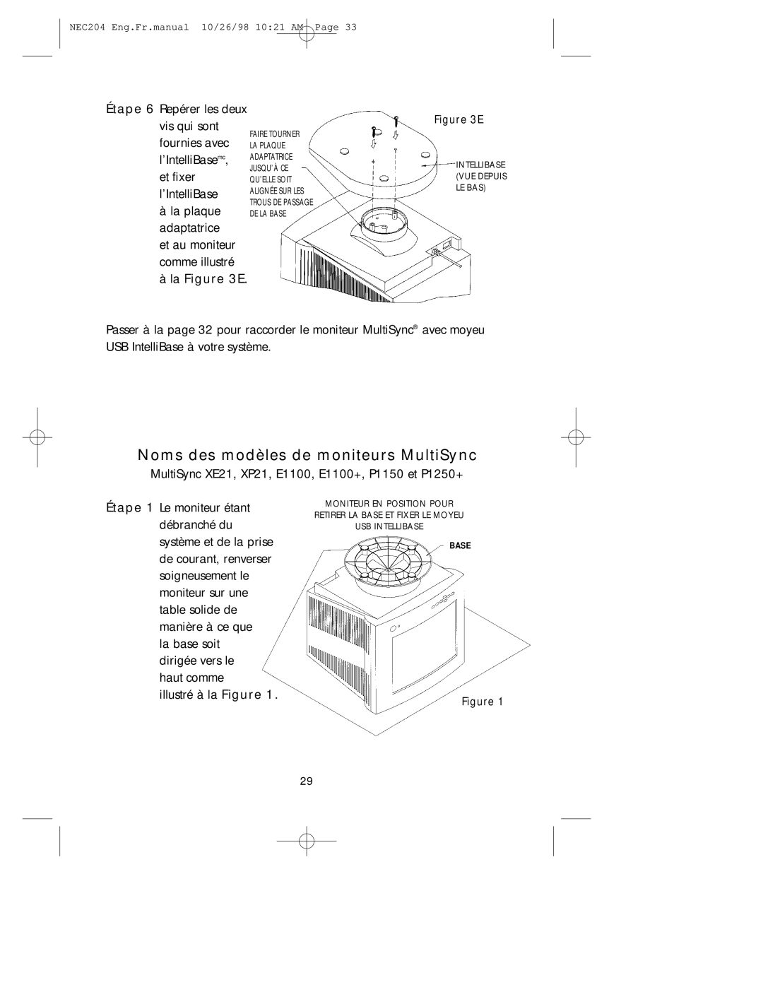 NEC A3844, IB-USB user manual La E, MultiSync XE21, XP21, E1100, E1100+, P1150 et P1250+ 