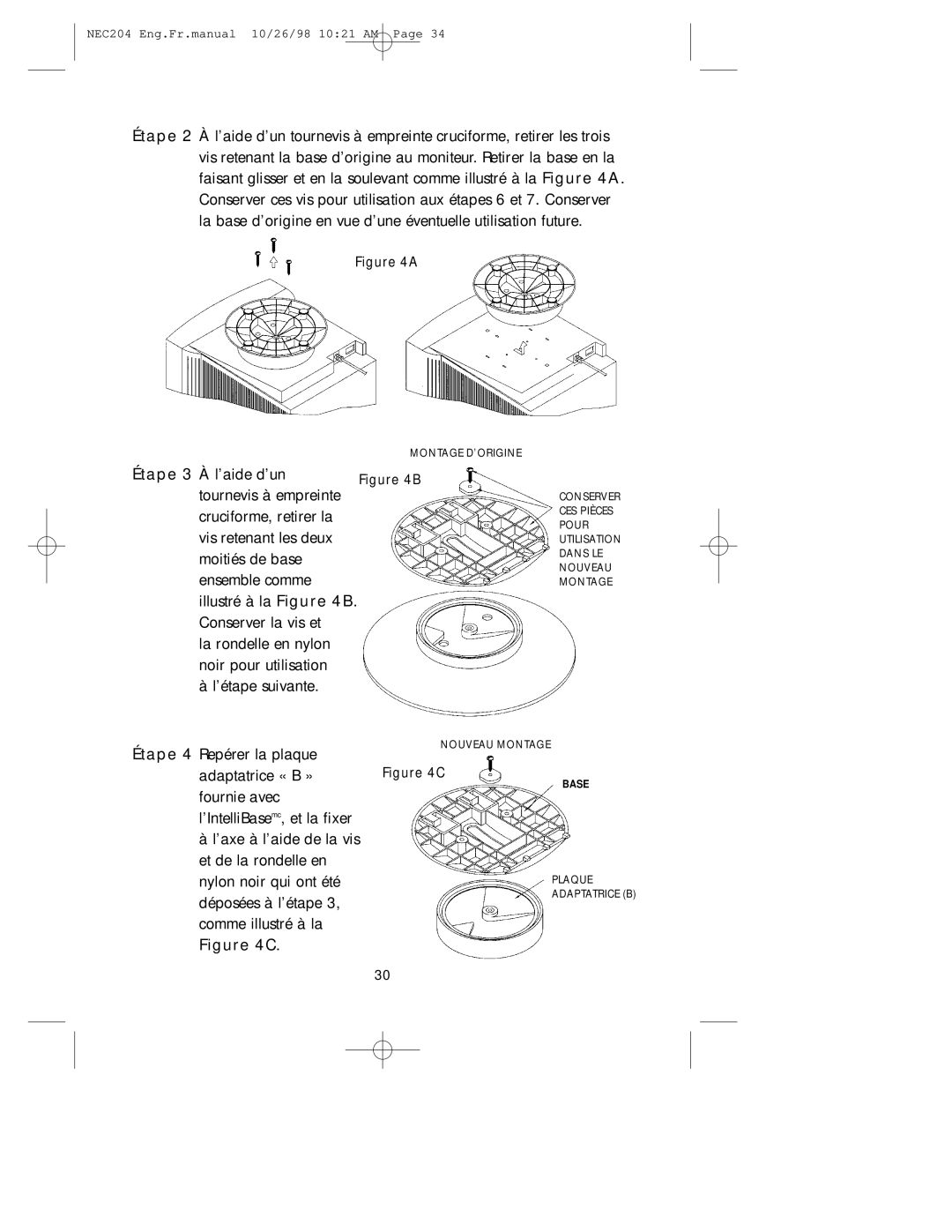 NEC IB-USB, A3844 user manual Montage D’ORIGINE 