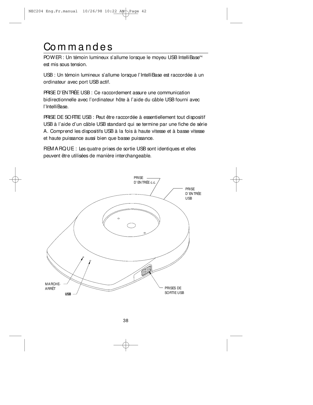 NEC IB-USB, A3844 user manual Commandes 