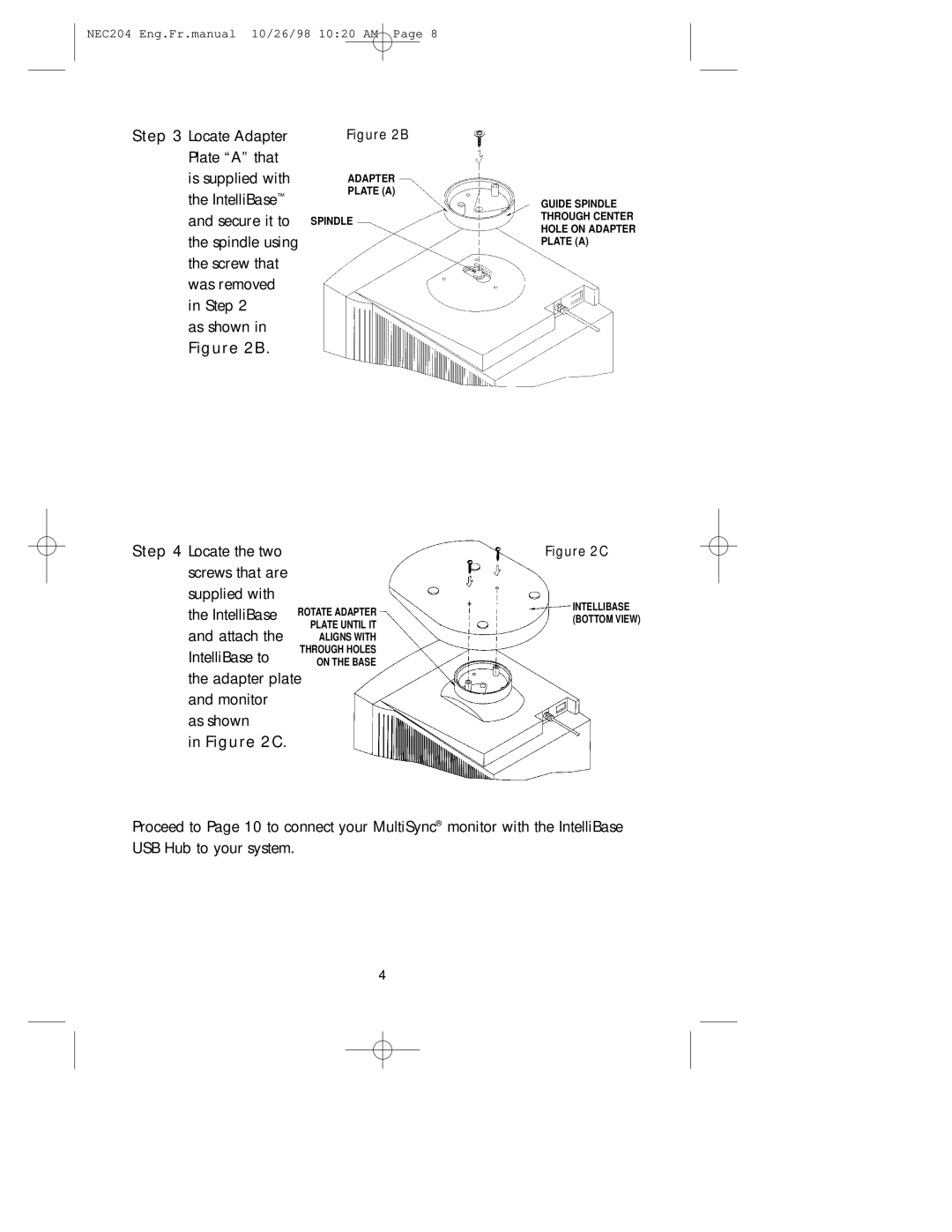 NEC IB-USB, A3844 user manual Locate Adapter Plate a that Is supplied with 