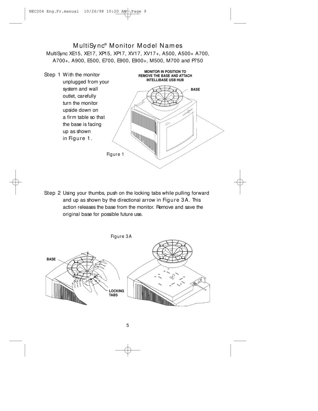 NEC A3844, IB-USB user manual Base Locking Tabs 