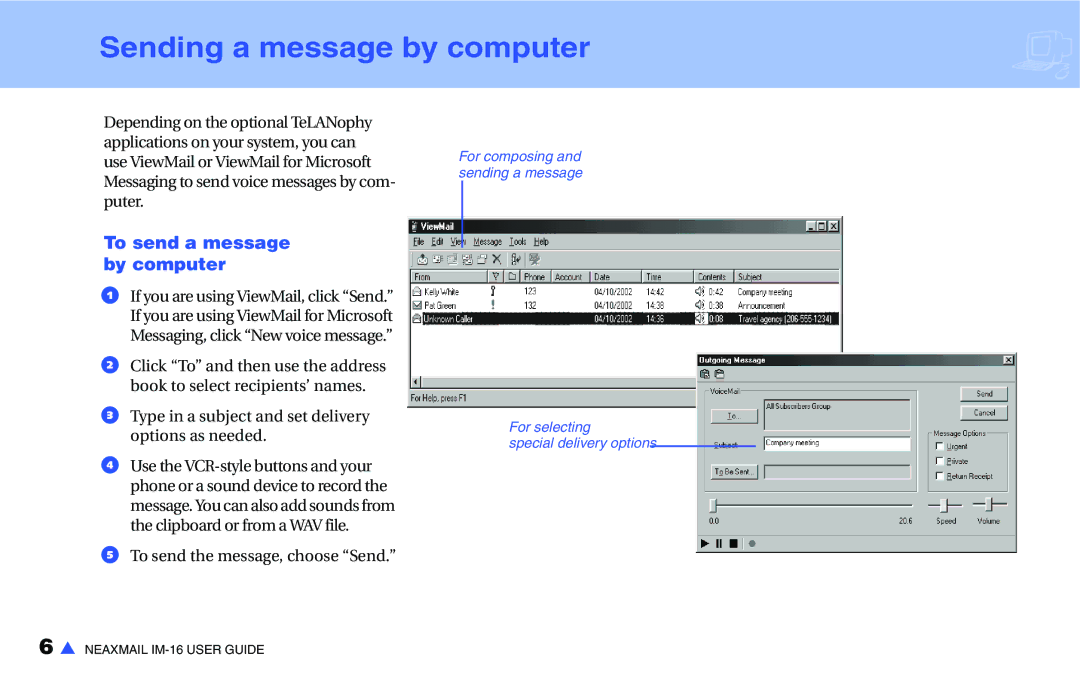 NEC IM-16 manual Sending a message by computer, To send a message by computer 