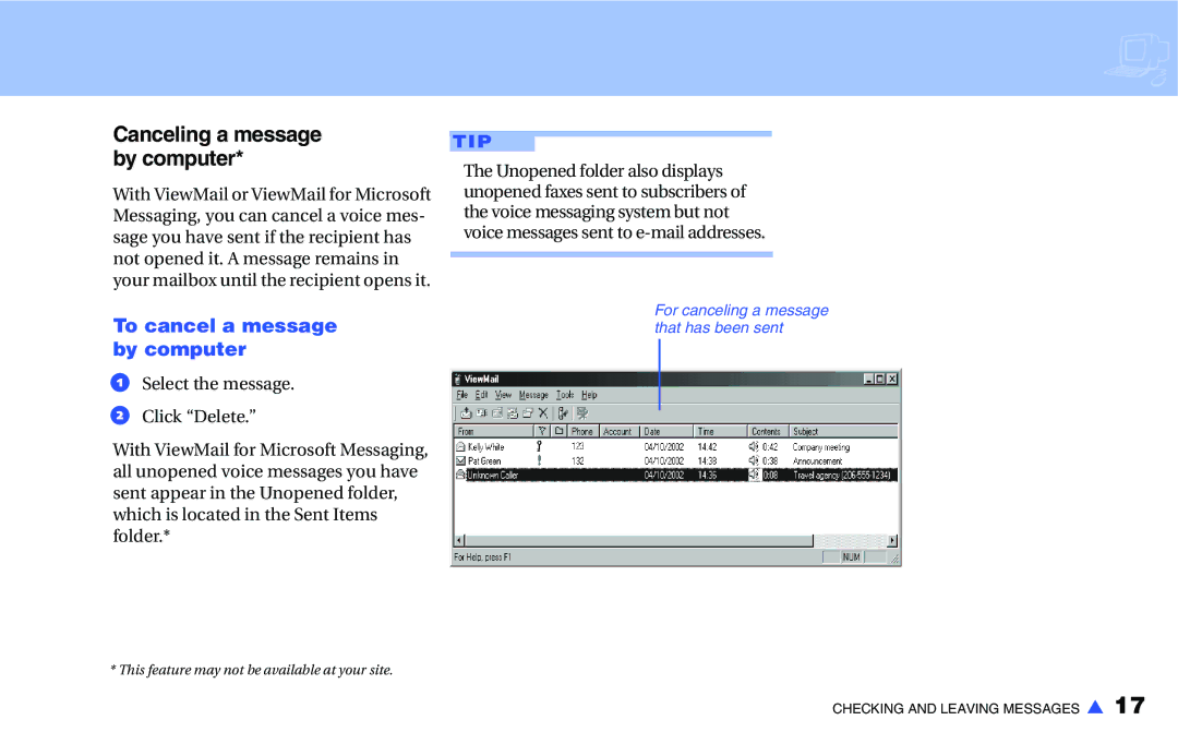 NEC IM-16 manual Canceling a message by computer, To cancel a message by computer 