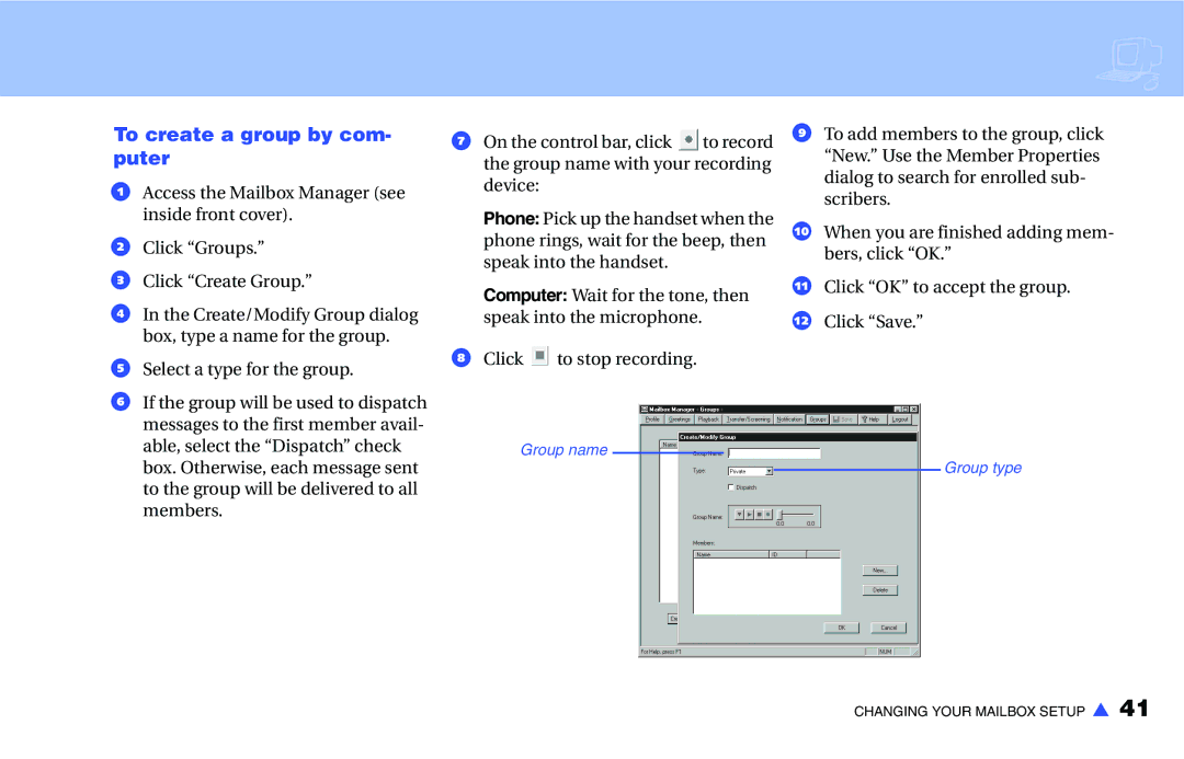 NEC IM-16 manual To create a group by com- puter 