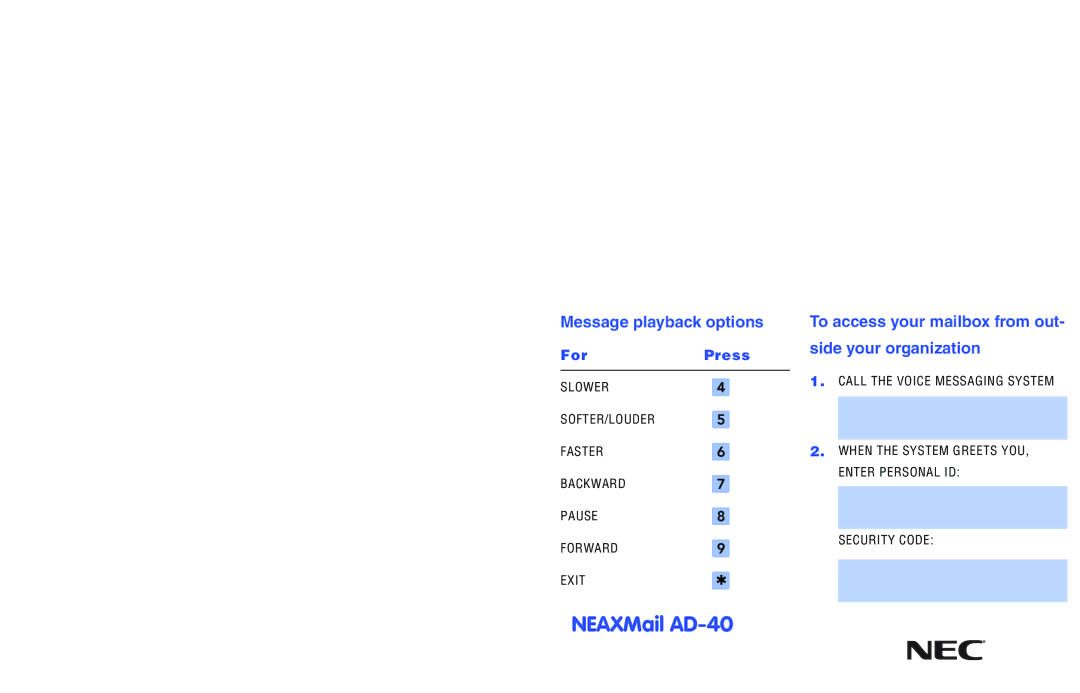 NEC IM-16 manual NEAXMail AD-40 