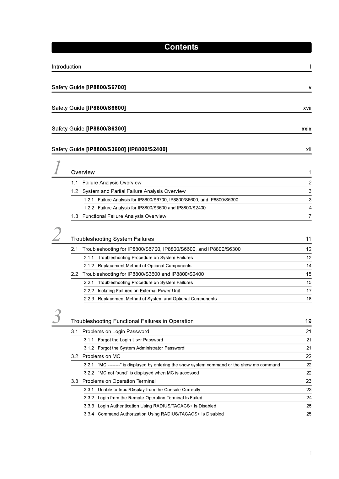 NEC IP8800/S3600, IP8800/S6600, IP8800/S2400, IP8800/S6700, IP8800/S6300 manual Contents 