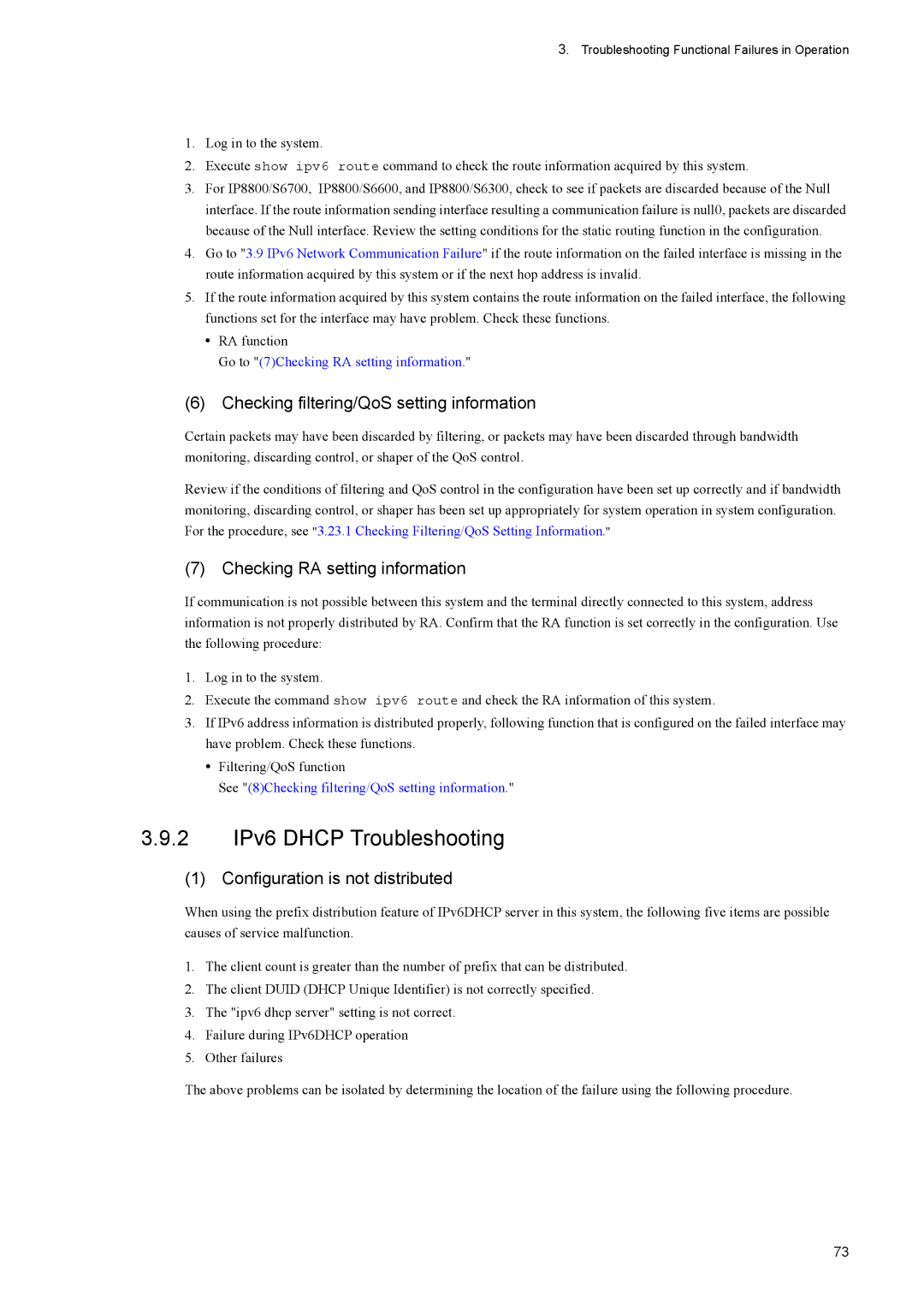 NEC IP8800/S6600 manual 2 IPv6 Dhcp Troubleshooting, Checking RA setting information, Configuration is not distributed 