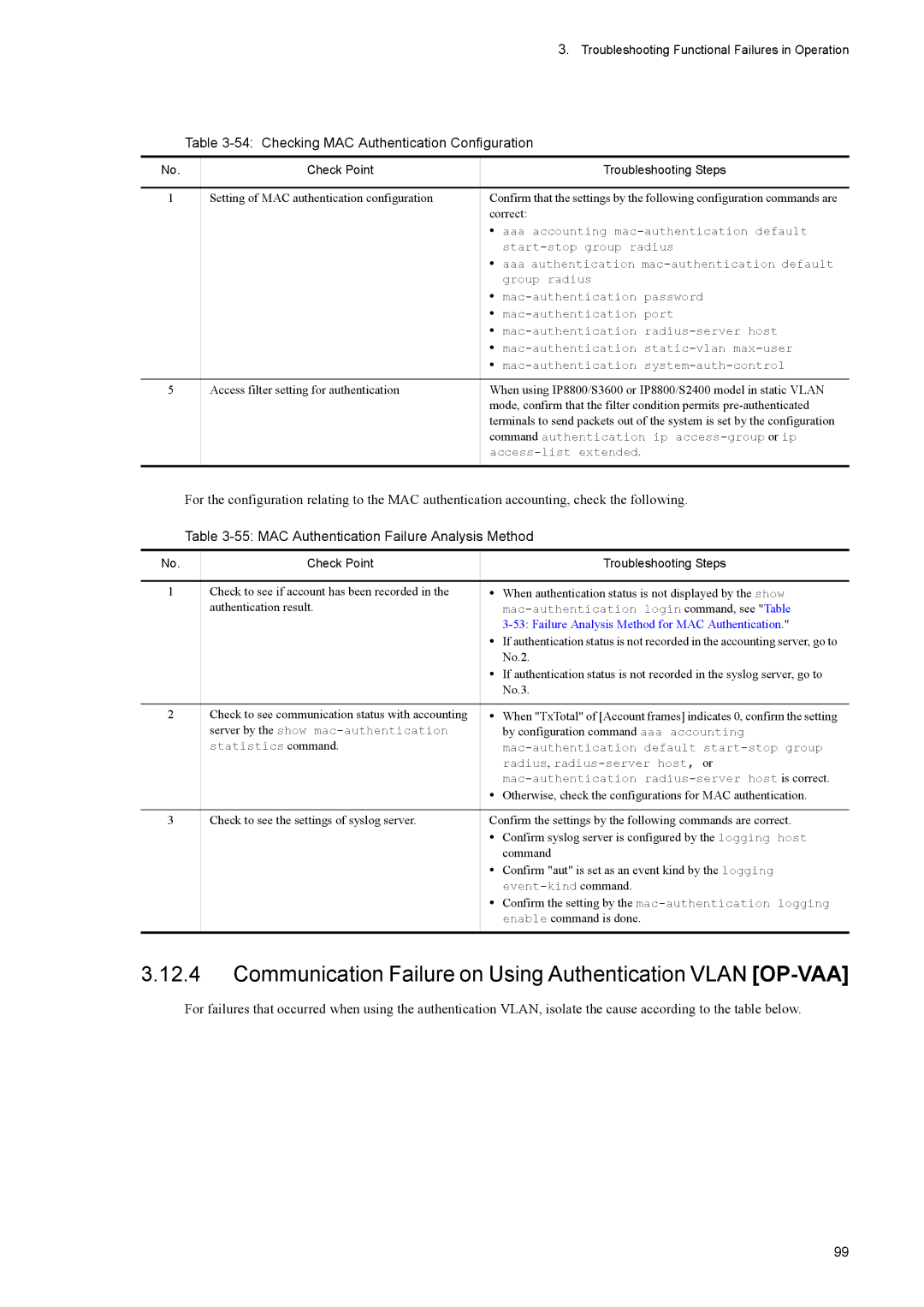 NEC IP8800/S3600 Communication Failure on Using Authentication Vlan OP-VAA, Checking MAC Authentication Configuration 