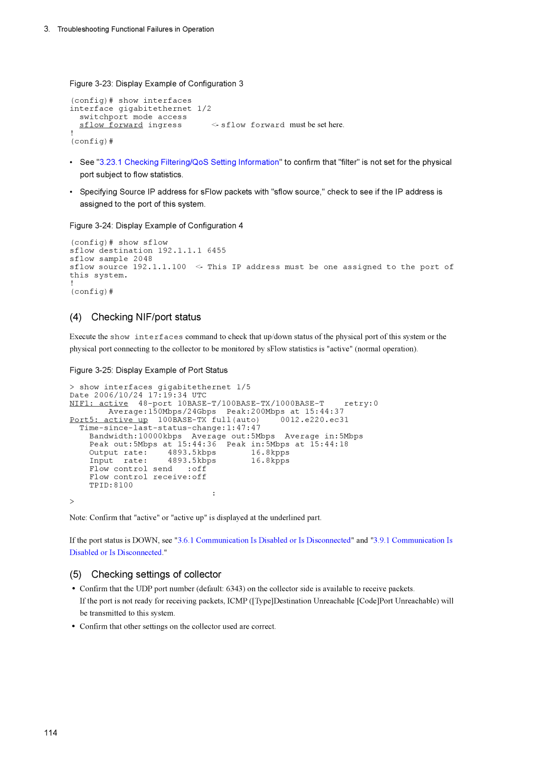 NEC IP8800/S3600, IP8800/S6600, IP8800/S2400, IP8800/S6700 Checking NIF/port status, Checking settings of collector, 114 