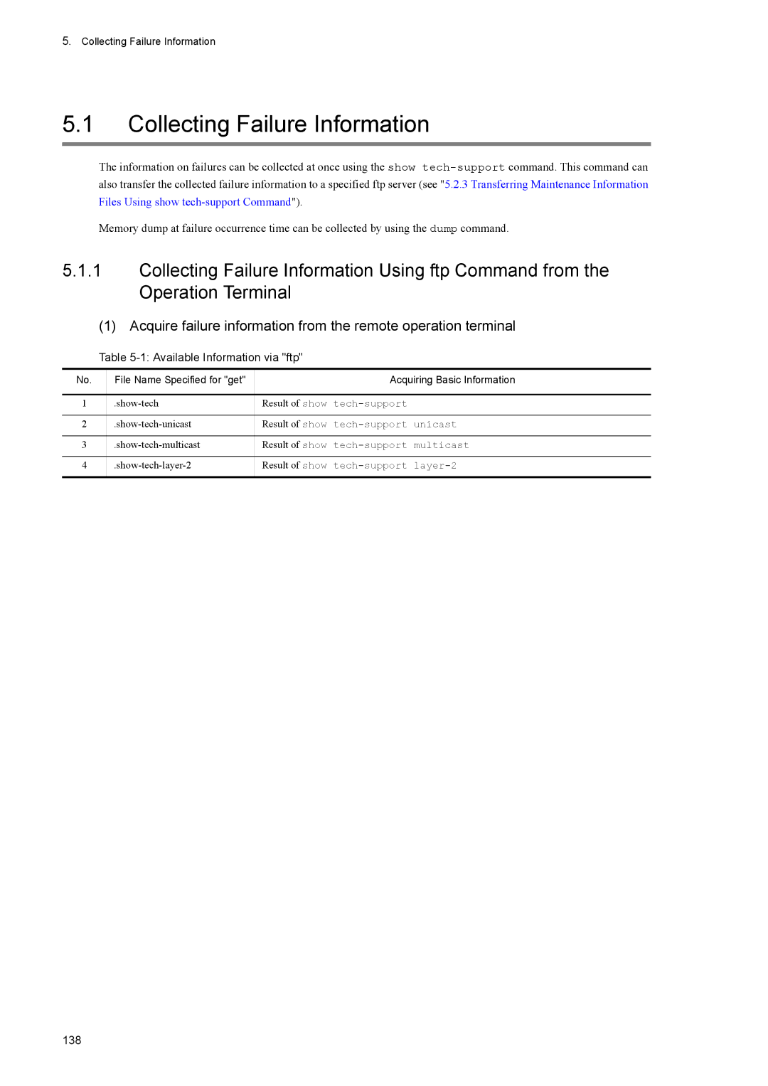 NEC IP8800/S6600, IP8800/S3600, IP8800/S2400, IP8800/S6700 Collecting Failure Information, Available Information via ftp 