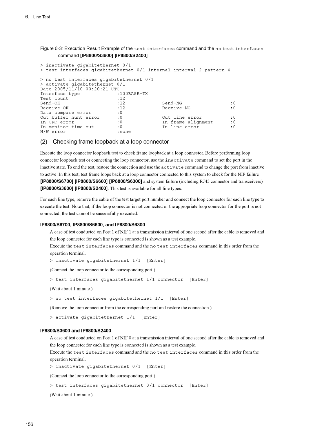 NEC IP8800/S6700, IP8800/S6600, IP8800/S3600, IP8800/S2400, IP8800/S6300 Checking frame loopback at a loop connector, 156 