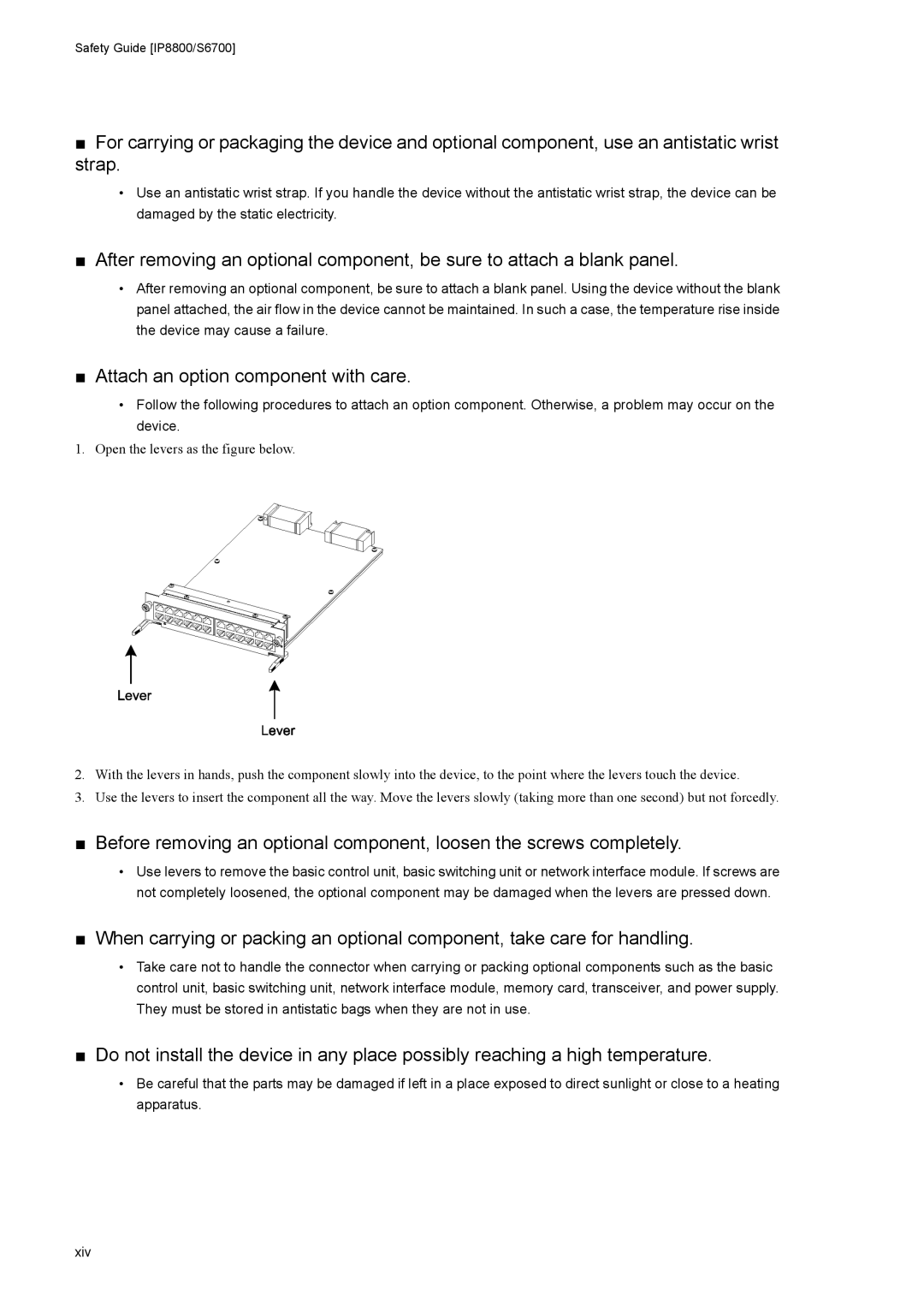 NEC IP8800/S6300, IP8800/S6600, IP8800/S3600, IP8800/S2400, IP8800/S6700 manual Attach an option component with care 