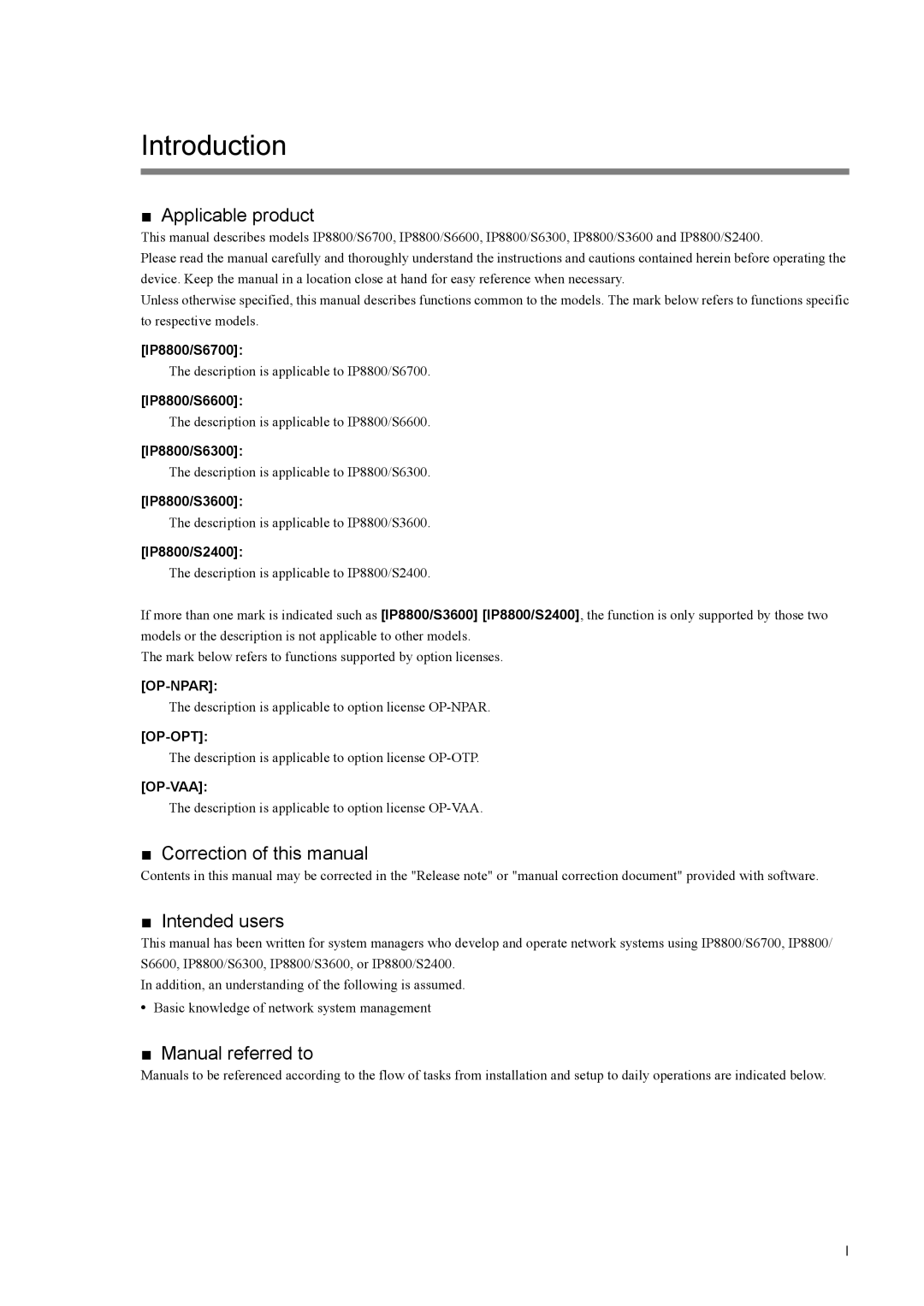 NEC IP8800/S6700 Introduction, Applicable product, Correction of this manual, Intended users, Manual referred to 