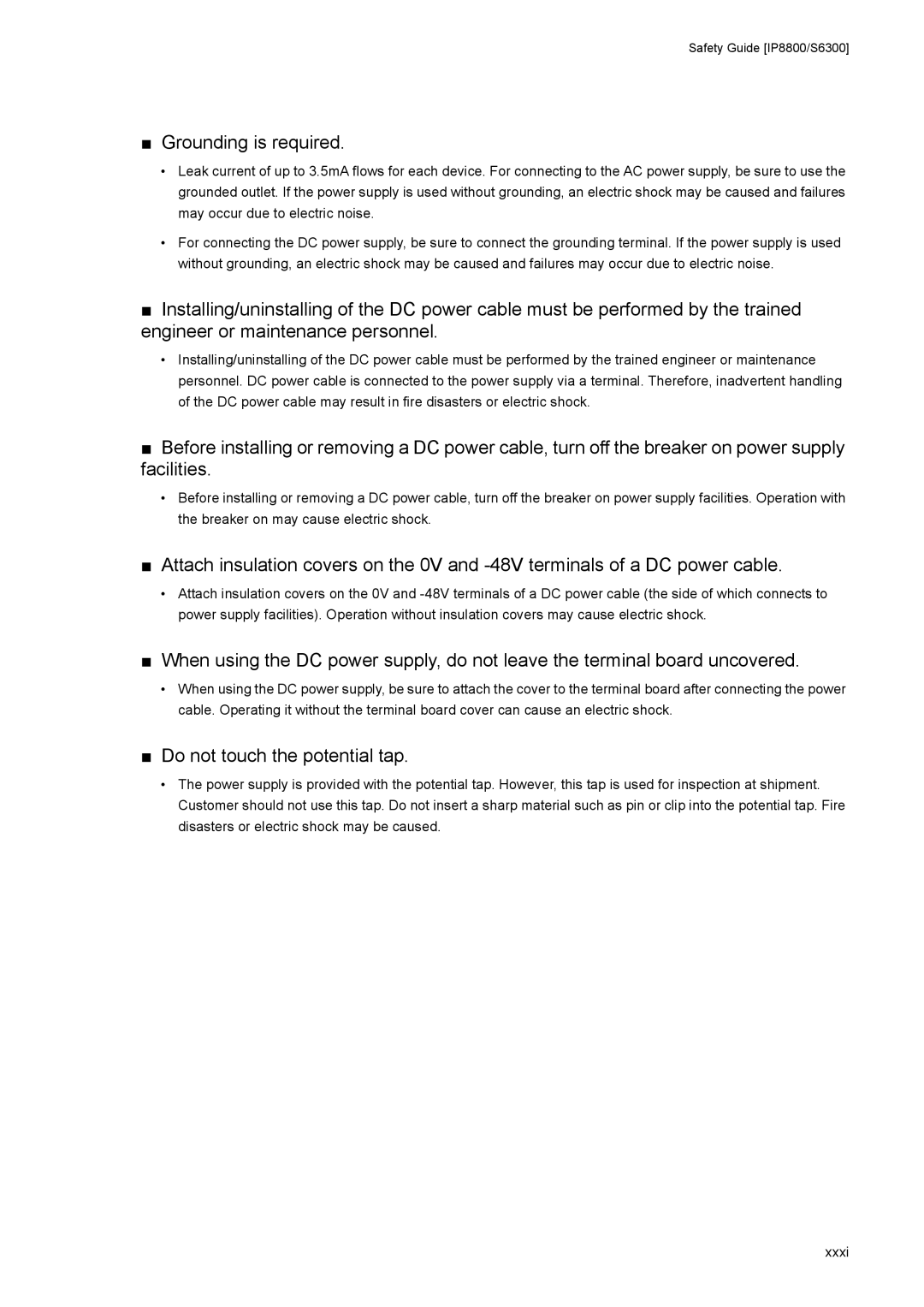 NEC IP8800/S3600, IP8800/S6600, IP8800/S2400, IP8800/S6700, IP8800/S6300 manual Grounding is required 