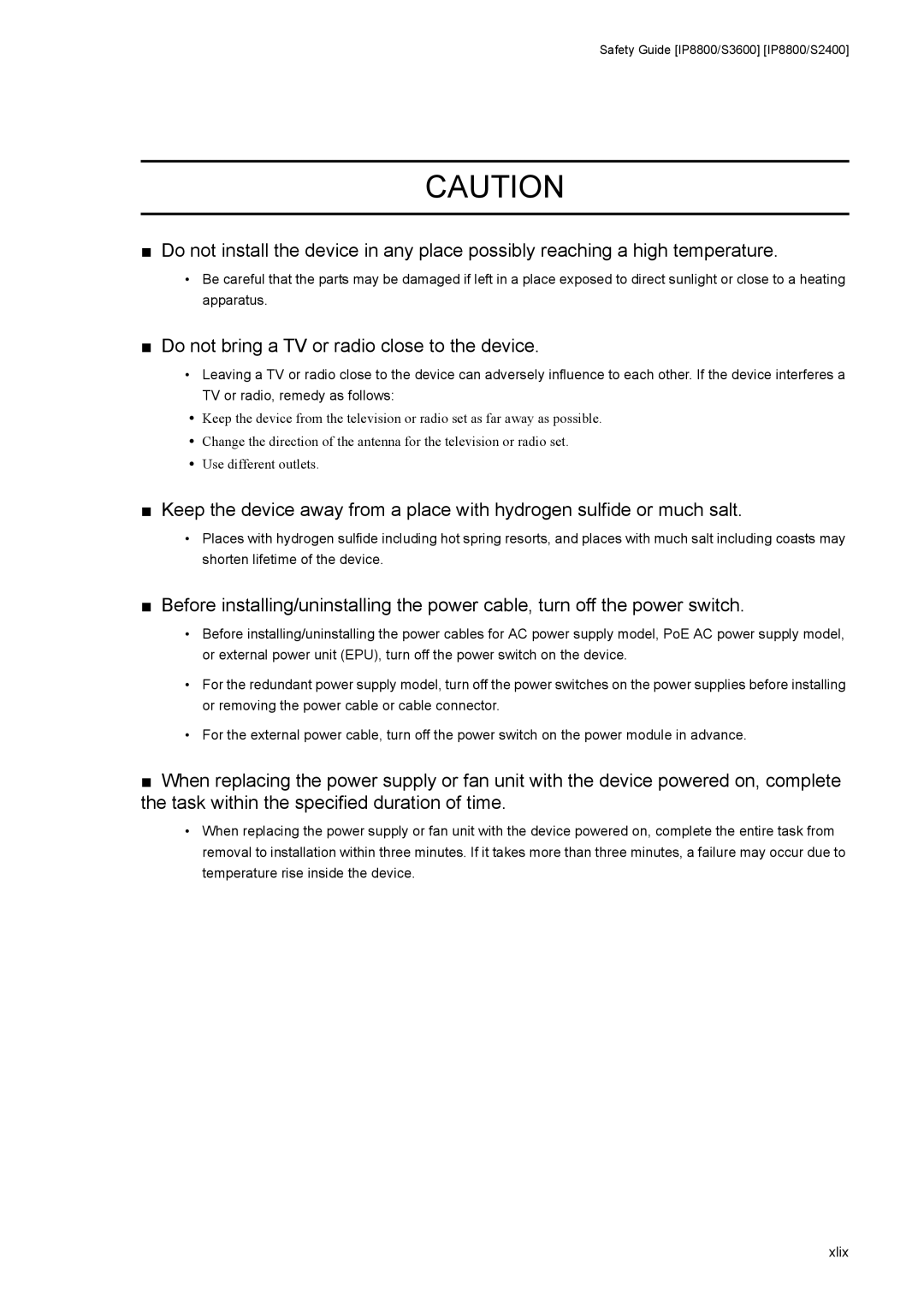 NEC IP8800/S6300, IP8800/S6600, IP8800/S3600, IP8800/S2400, IP8800/S6700 manual Do not bring a TV or radio close to the device 