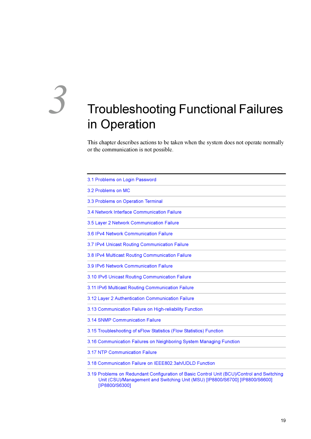 NEC IP8800/S3600, IP8800/S6600, IP8800/S2400, IP8800/S6700, IP8800/S6300 Troubleshooting Functional Failures in Operation 